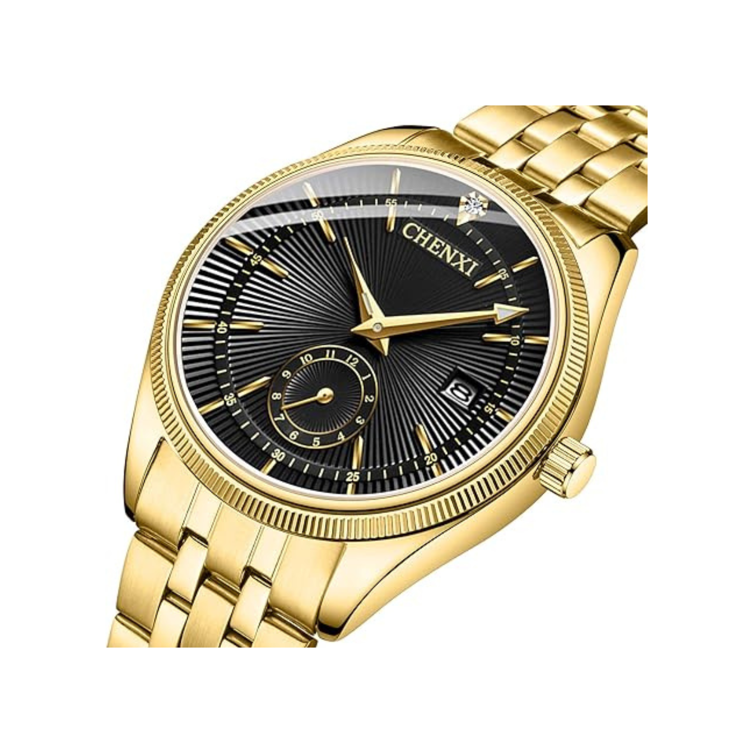 Men's Luxury Analog Quartz Gold Watch Business Stainless Steel Band Dress Wrist Watch Classic Calendar Date Window 3ATM Water Resistant