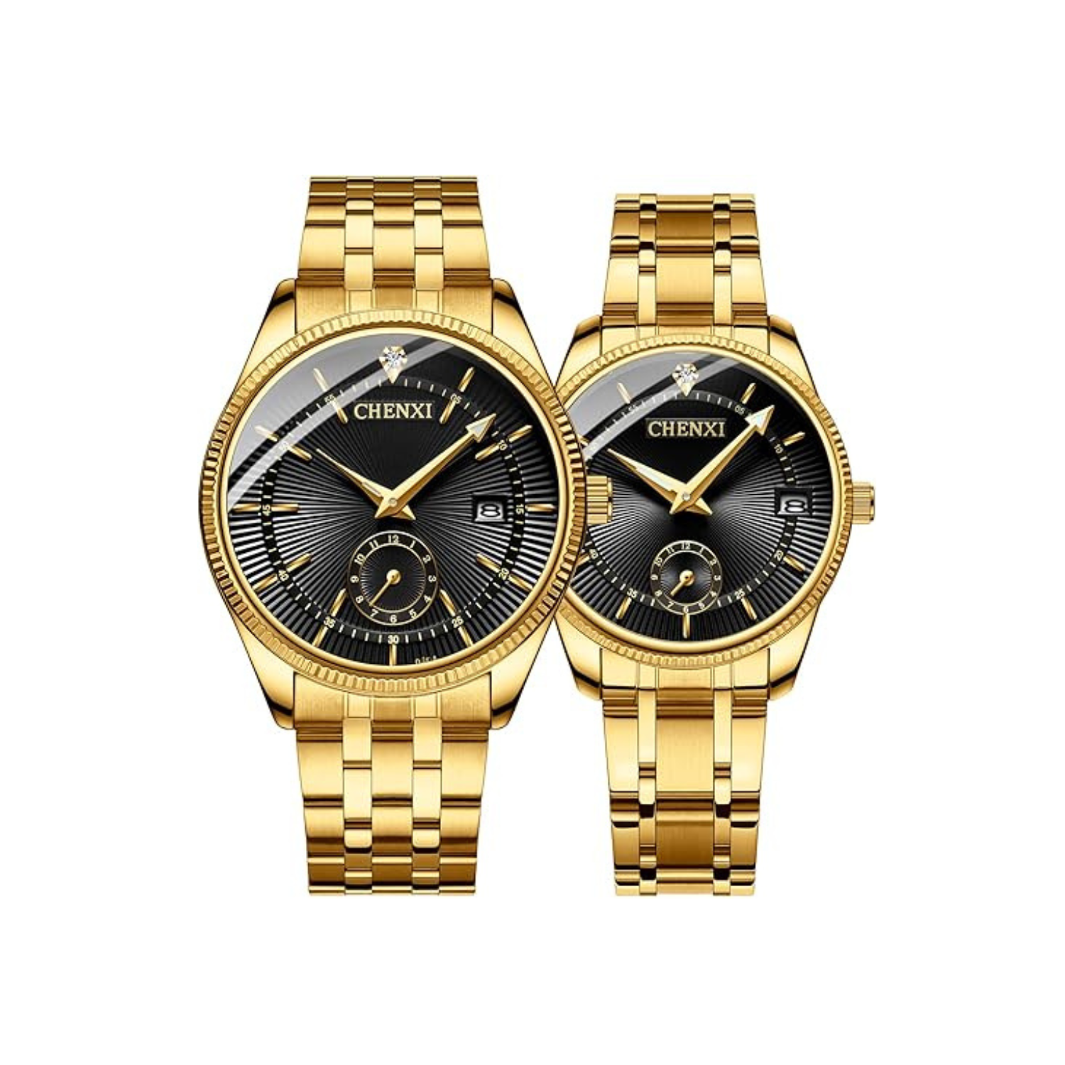 Men's Luxury Analog Quartz Gold Watch Business Stainless Steel Band Dress Wrist Watch Classic Calendar Date Window 3ATM Water Resistant