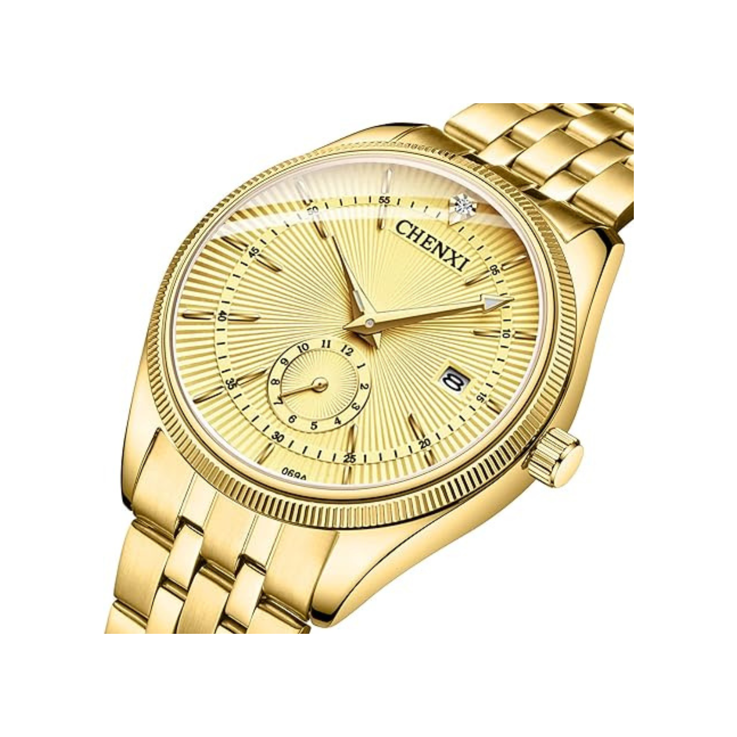 Men's Luxury Analog Quartz Gold Watch Business Stainless Steel Band Dress Wrist Watch Classic Calendar Date Window 3ATM Water Resistant