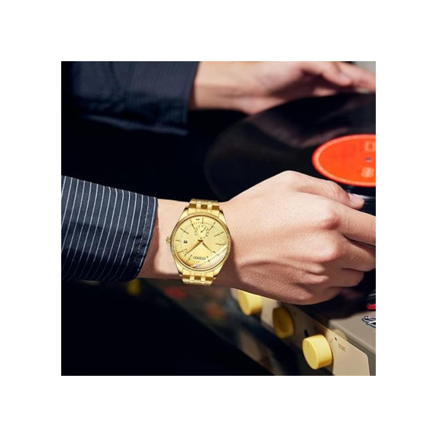 Men's Luxury Analog Quartz Gold Watch Business Stainless Steel Band Dress Wrist Watch Classic Calendar Date Window 3ATM Water Resistant