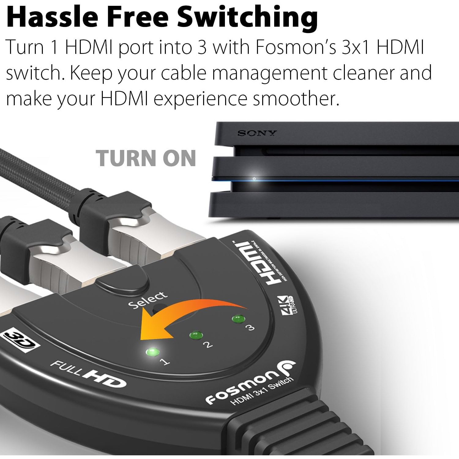 Commutateur HDMI 4K, 3 3 entrées, 1 sorties 4K@30&nbsp;Hz, commutateur répartiteur de concentrateur HDMI, commutation automatique UHD, 3D HD 1080P