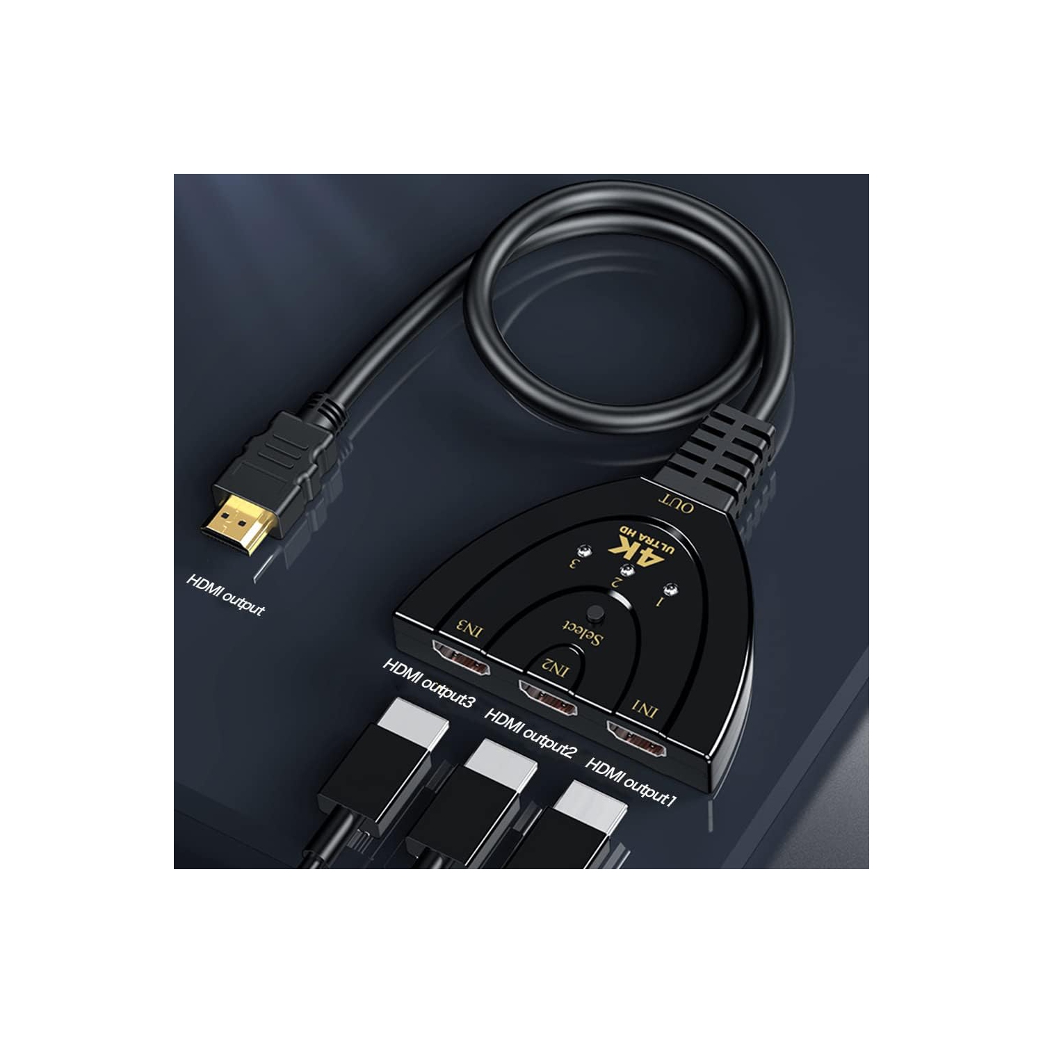 Commutateur HDMI 4K, 3 3 entrées, 1 sorties 4K@30&nbsp;Hz, commutateur répartiteur de concentrateur HDMI, commutation automatique UHD, 3D HD 1080P