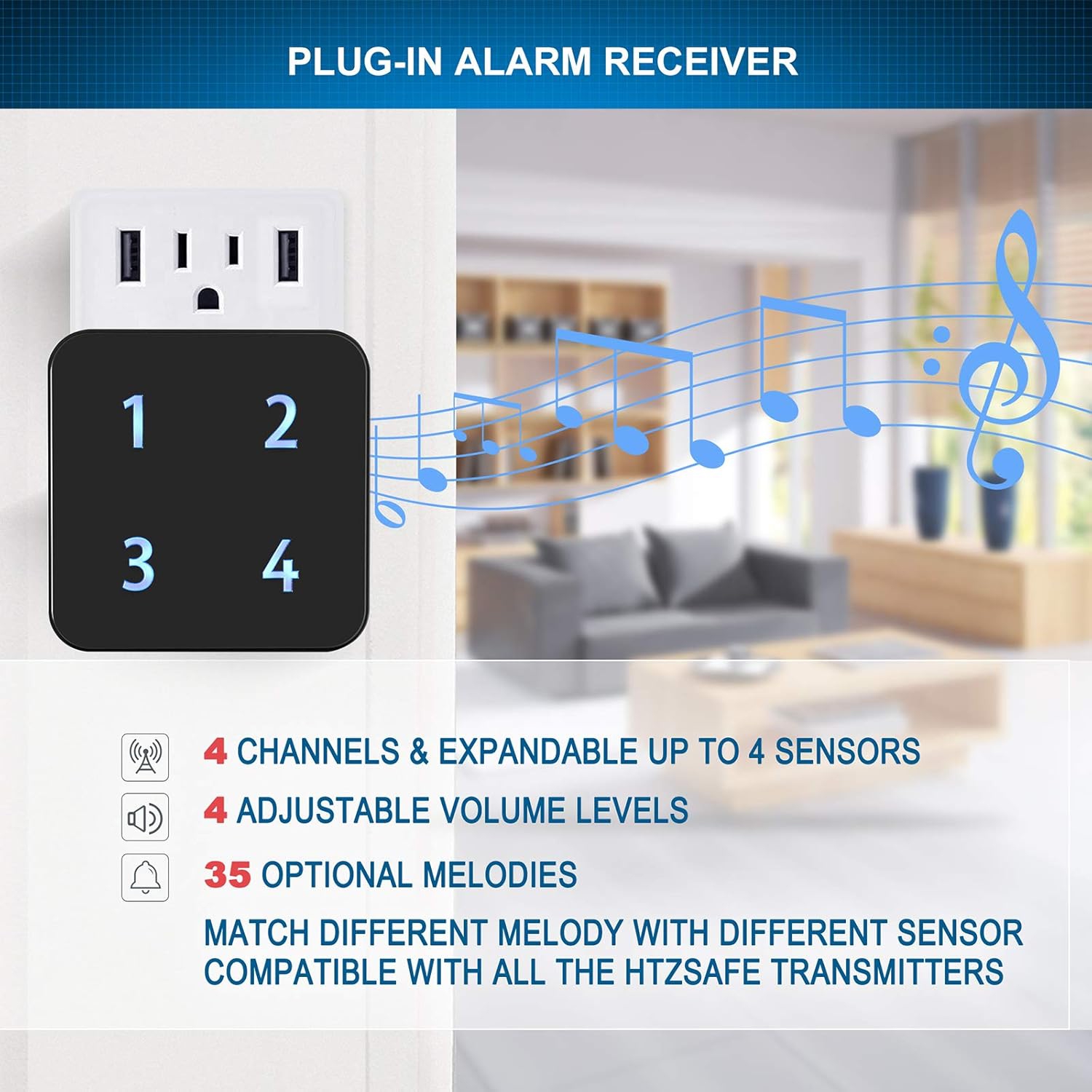 HTZSAFE 1/4 Mile Solar Driveway Alarm System, Up to 50FT Wide Sensor Range, 3 Adjustable Sensitivities, Fully Weatherproof Outdoor Motion Sensor