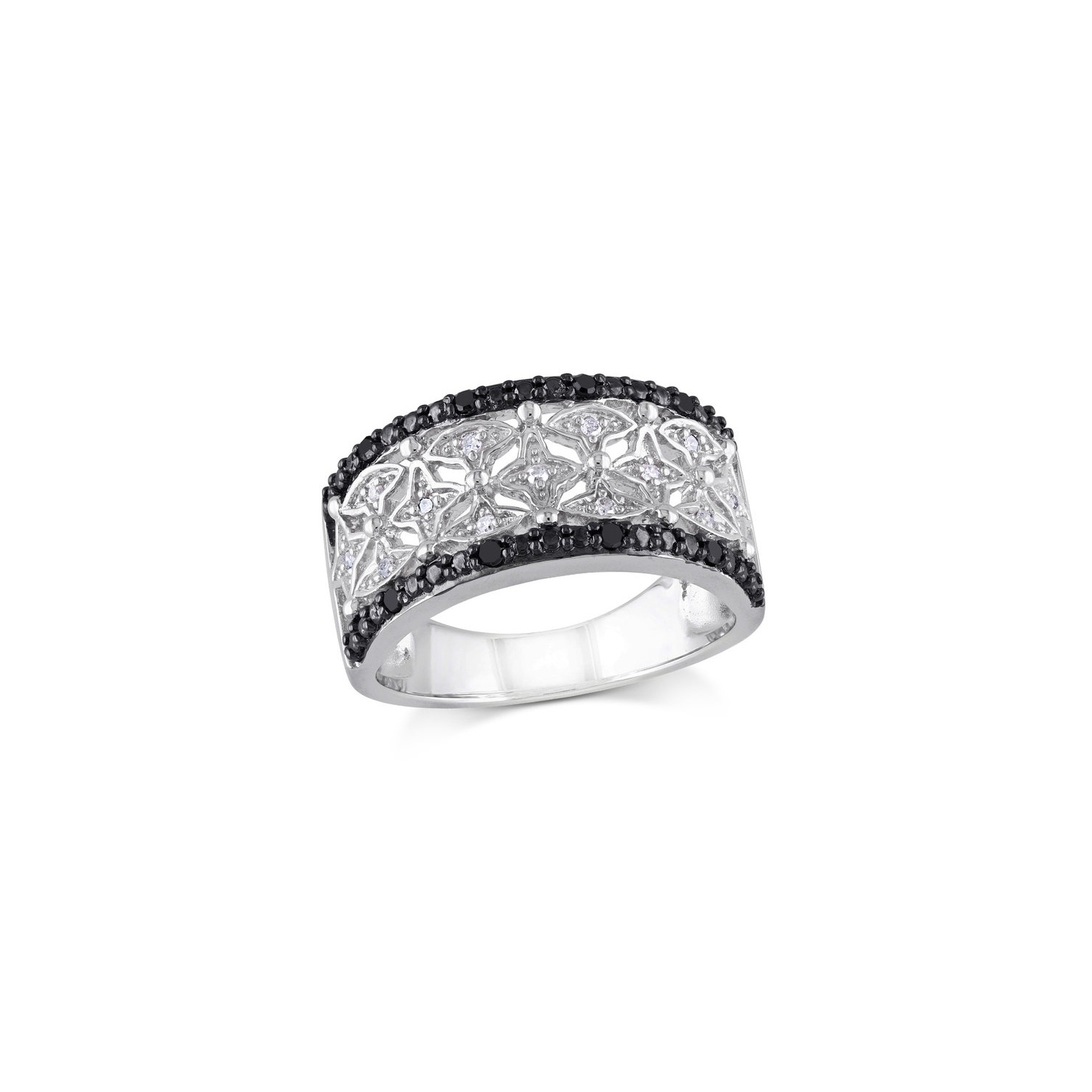 1/7 Carat Black and White Diamond Ring Band in Sterling Silver