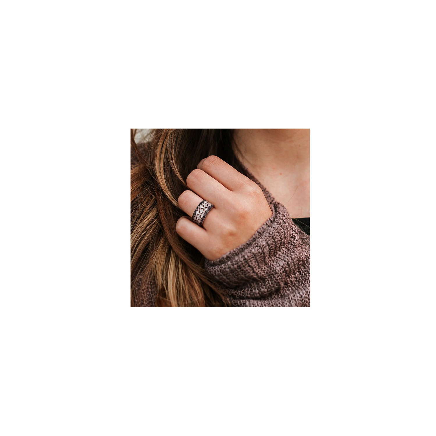 1/7 Carat Black and White Diamond Ring Band in Sterling Silver