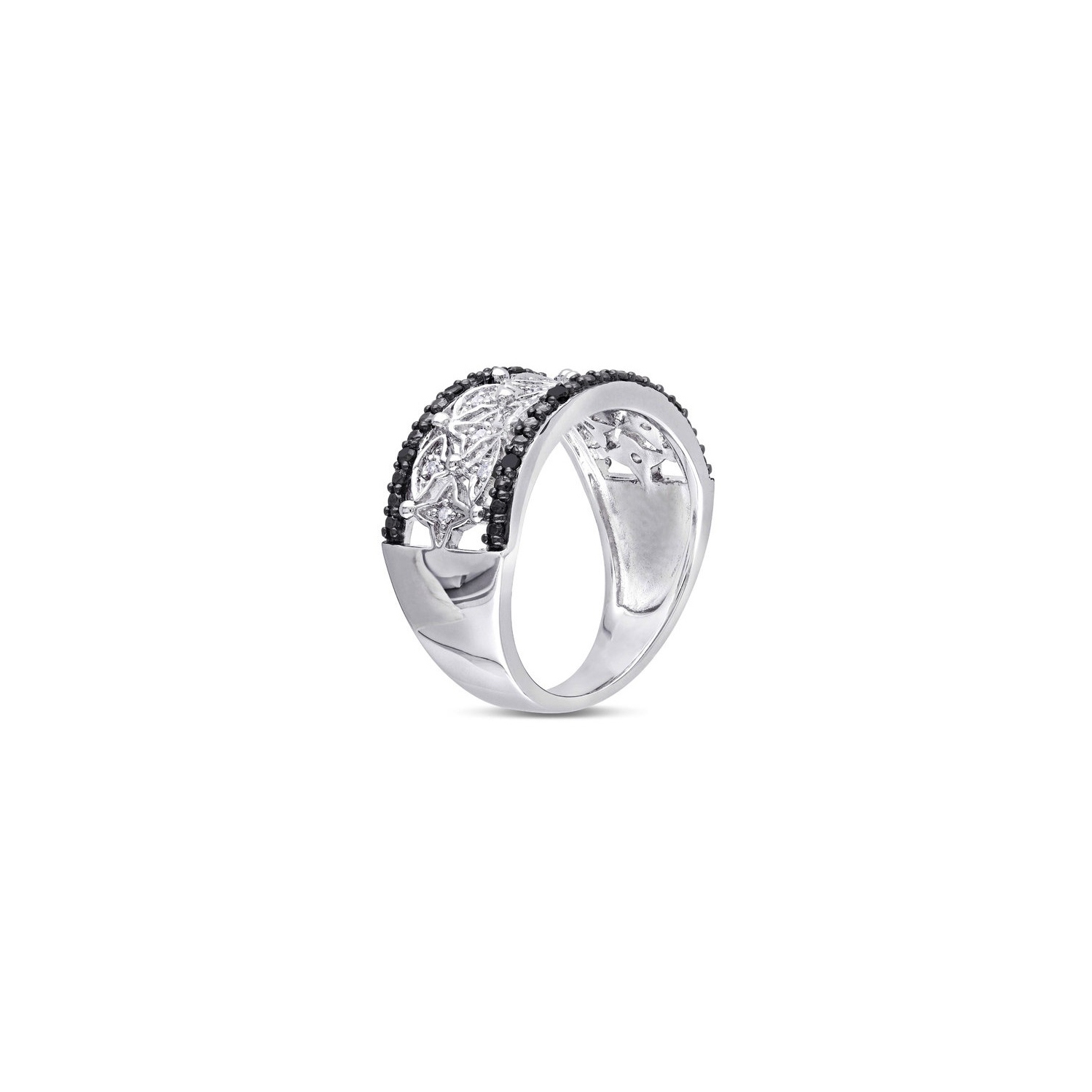 1/7 Carat Black and White Diamond Ring Band in Sterling Silver