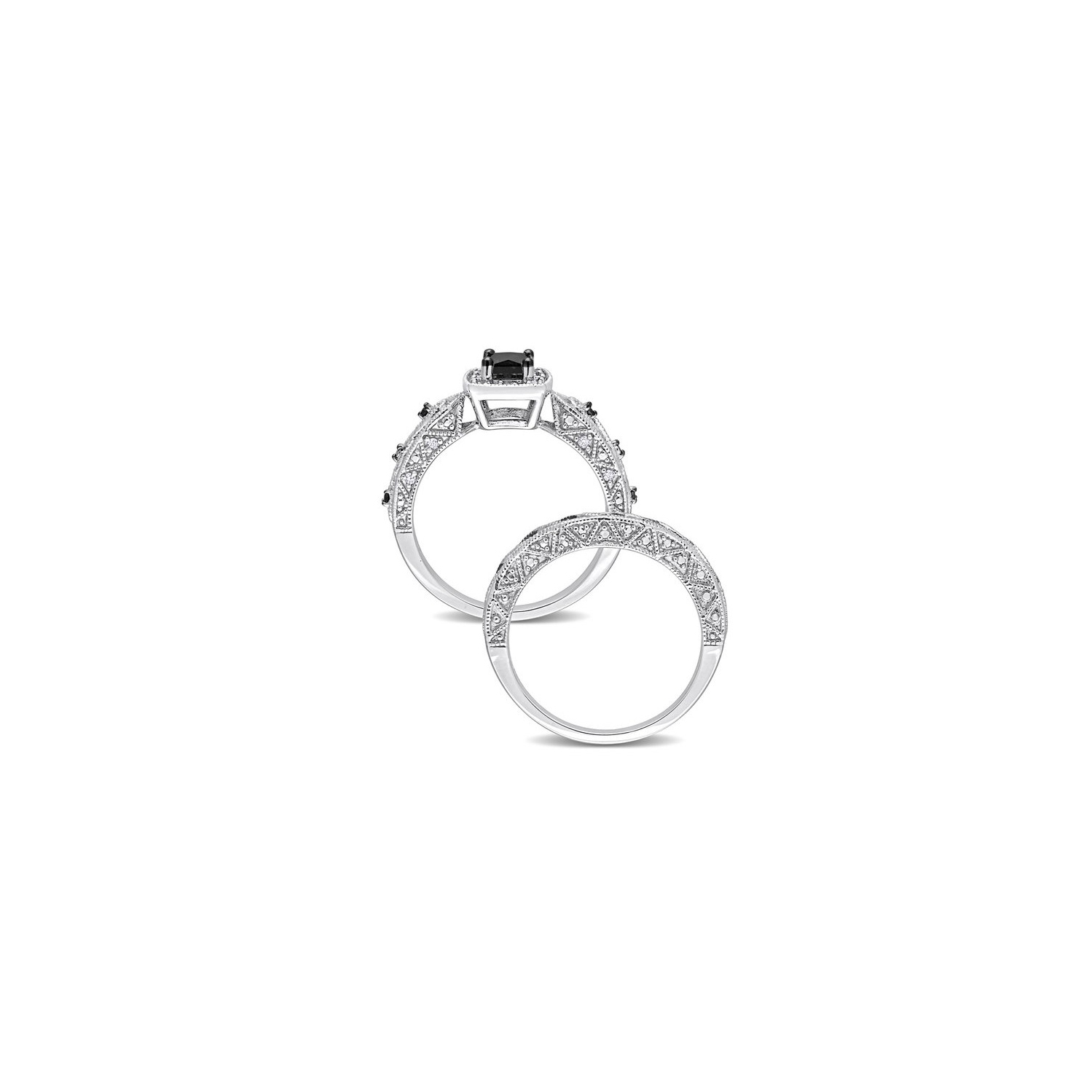 2/3 Carat Black Diamond Engagement Ring and Wedding Band Set in Sterling Silver