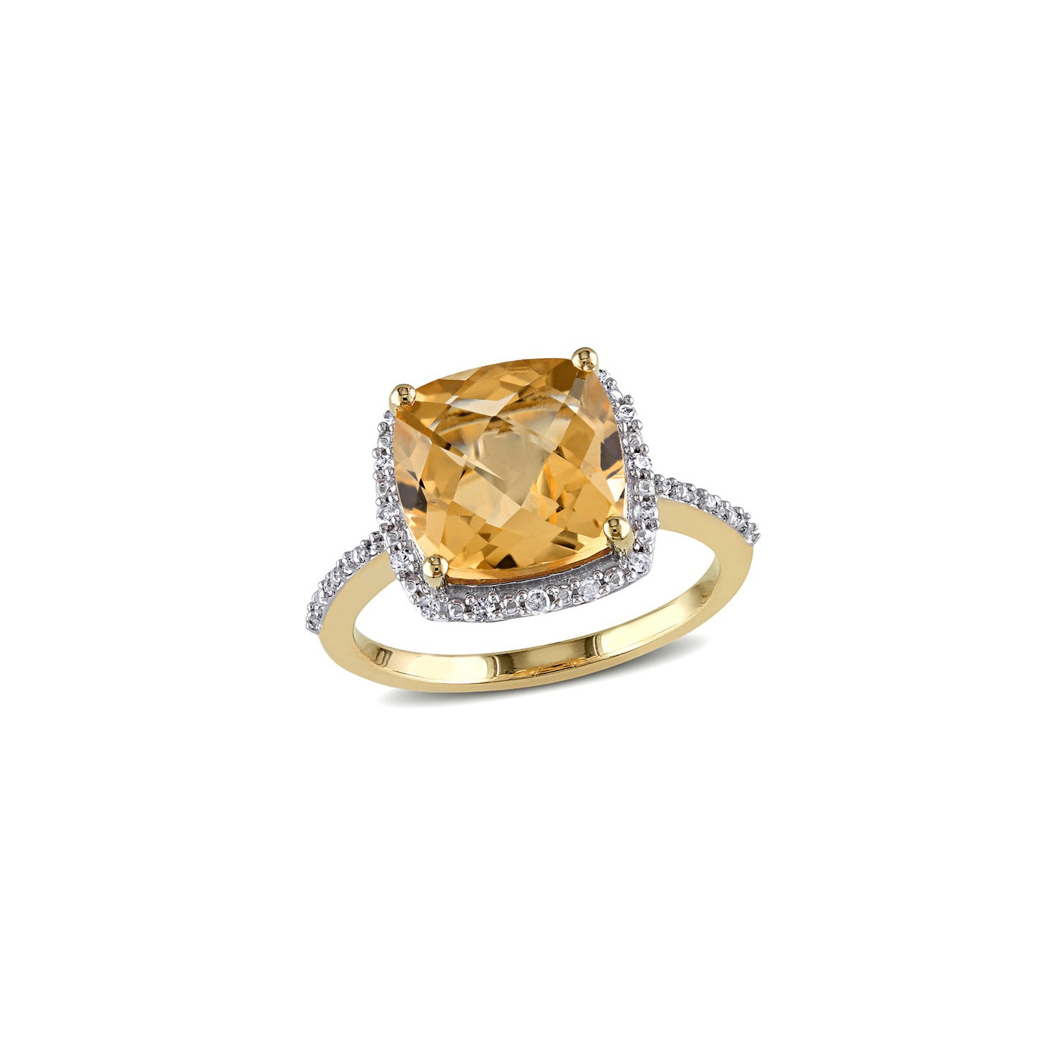 4.00 Carat Cushion-Cut Citrine Halo Ring in 10K Yellow Gold with Diamonds