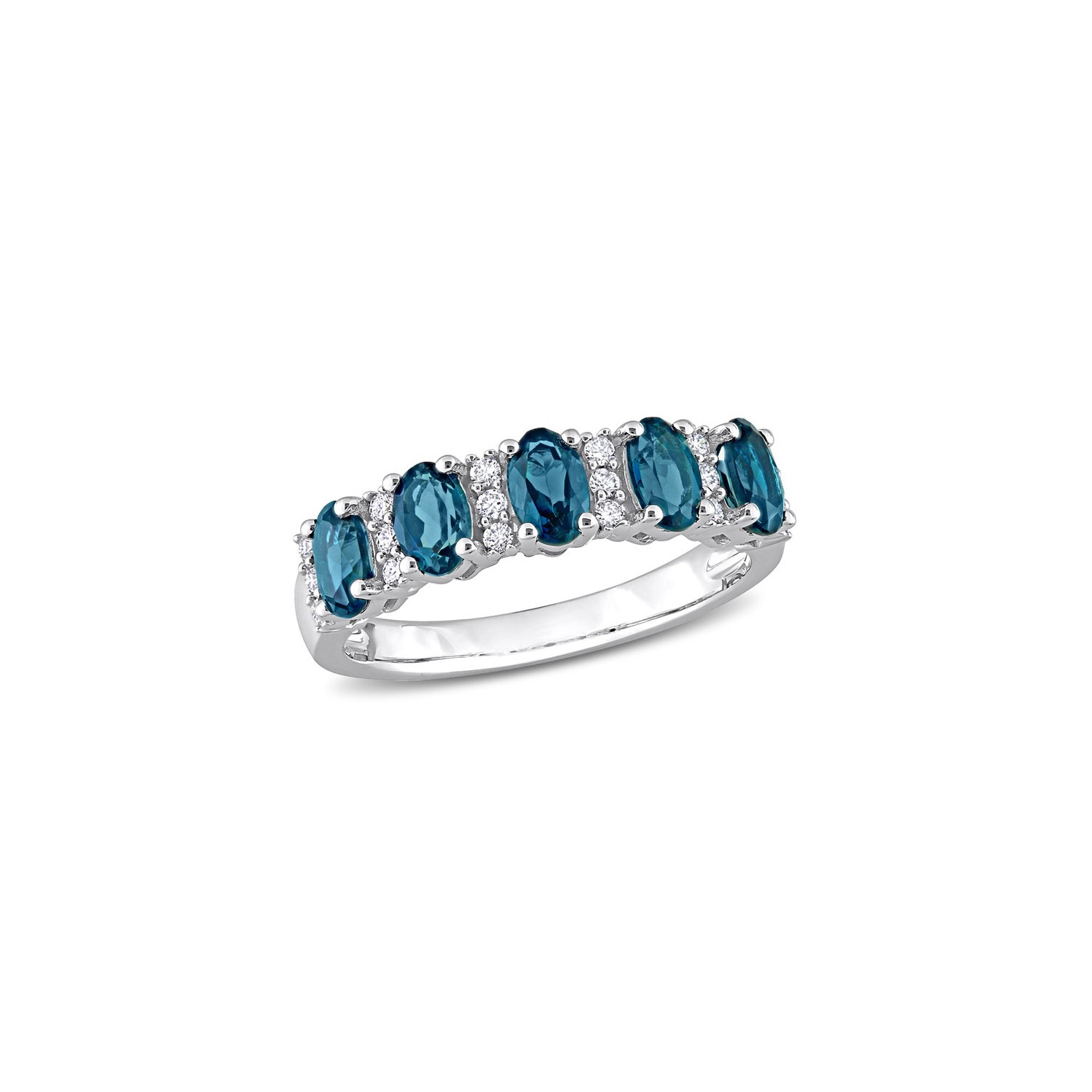 1.50 Carat Blue Topaz Five Stone Band Ring in 14K White Gold
