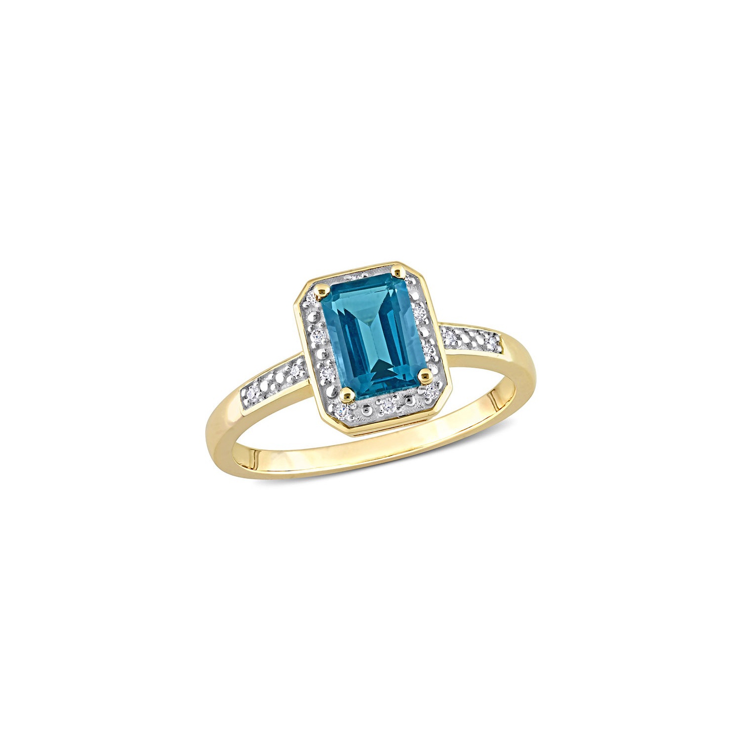 1.20 Carat Emerald-Cut London Blue Topaz Ring in 14K Yellow Gold with Diamonds