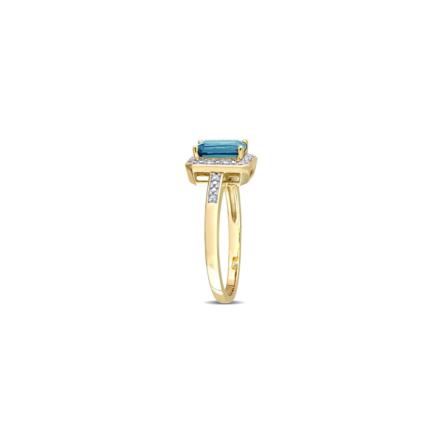 1.20 Carat Emerald-Cut London Blue Topaz Ring in 14K Yellow Gold with Diamonds