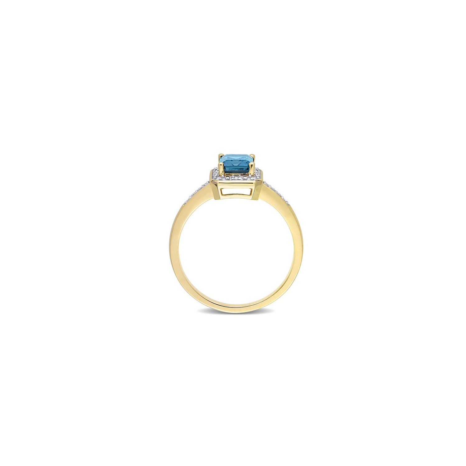 1.20 Carat Emerald-Cut London Blue Topaz Ring in 14K Yellow Gold with Diamonds