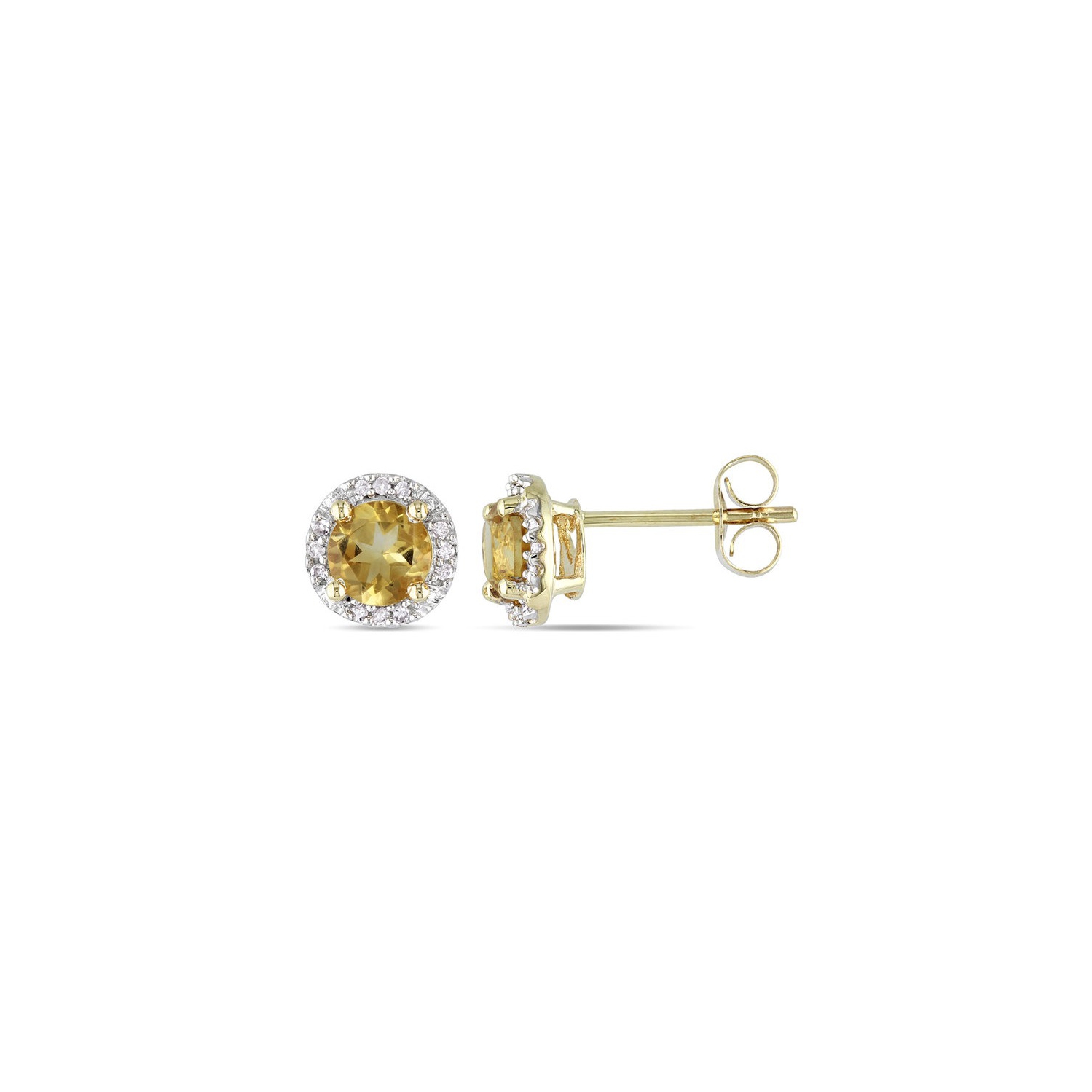 4/5 Carat Citrine Halo Earrings in Sterling Silver with Accent Diamonds