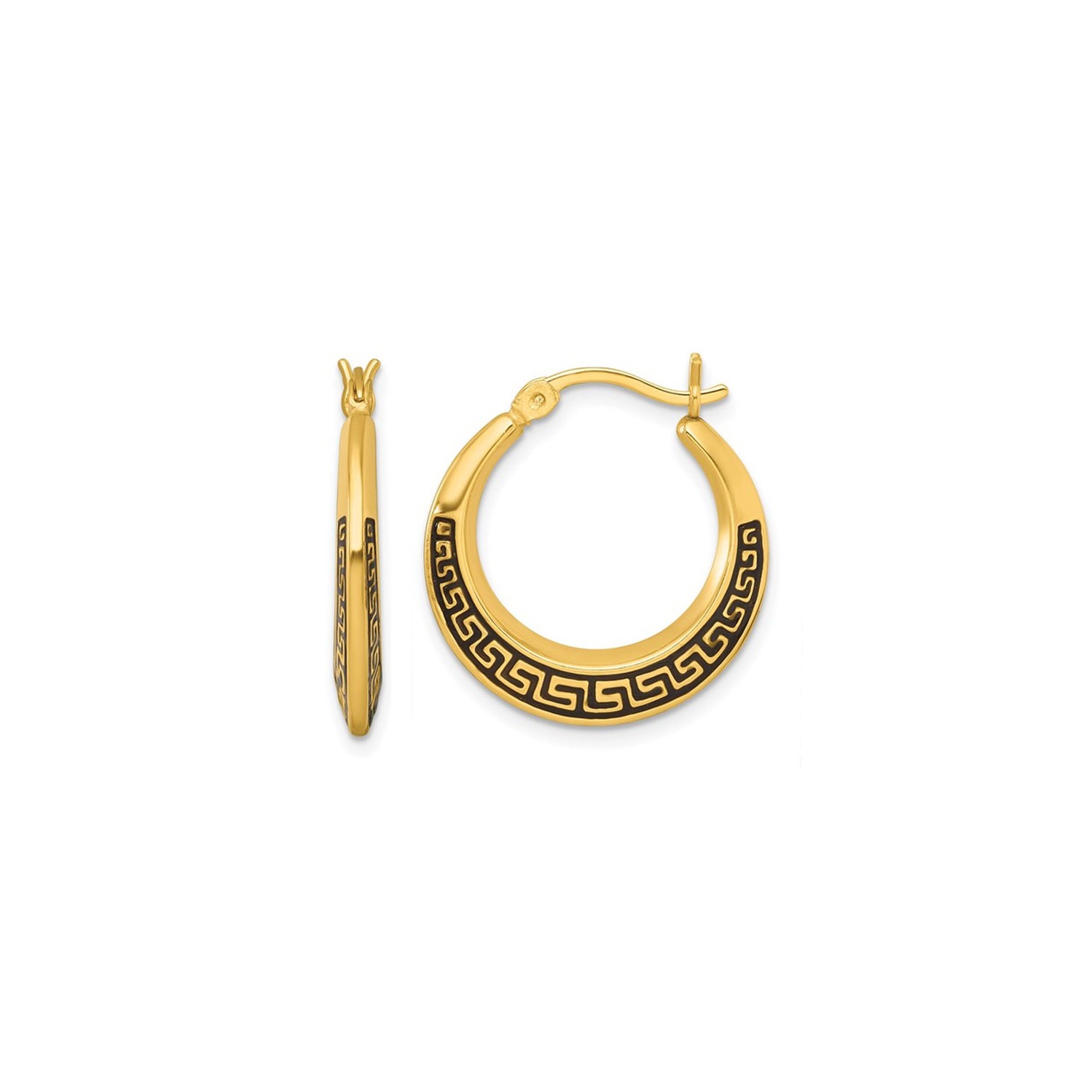 Yellow Plated Sterling Silver Greek Key Hoop Earrings