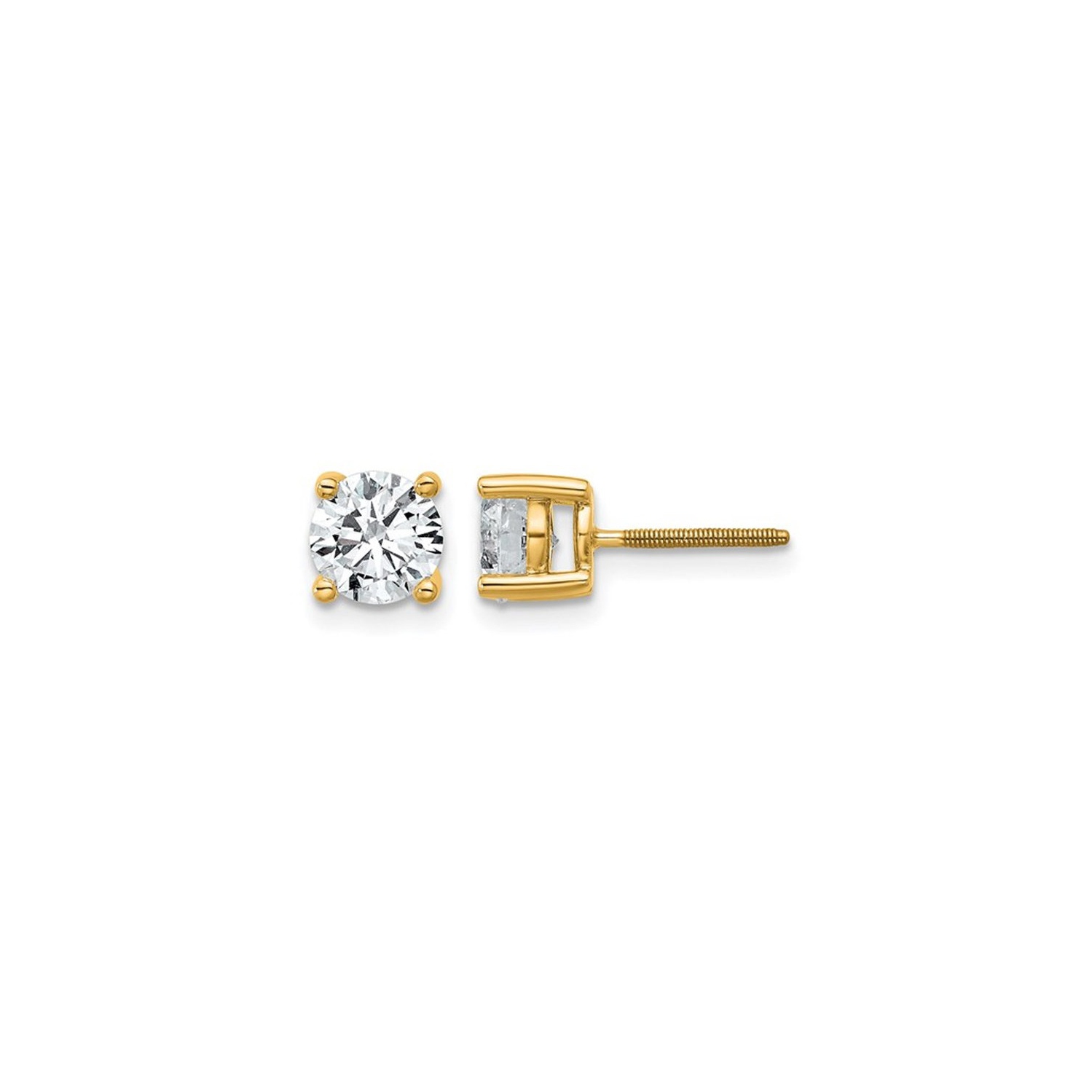 1.50 Carat Lab Grown Diamond Solitaire Stud Earrings in 14K Yellow Gold with Screwbacks
