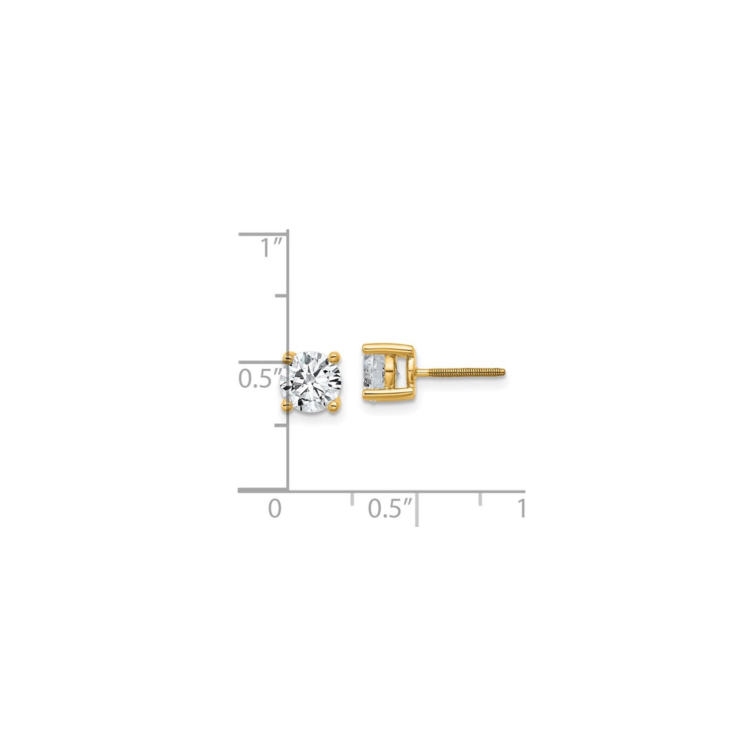1.50 Carat Lab Grown Diamond Solitaire Stud Earrings in 14K Yellow Gold with Screwbacks
