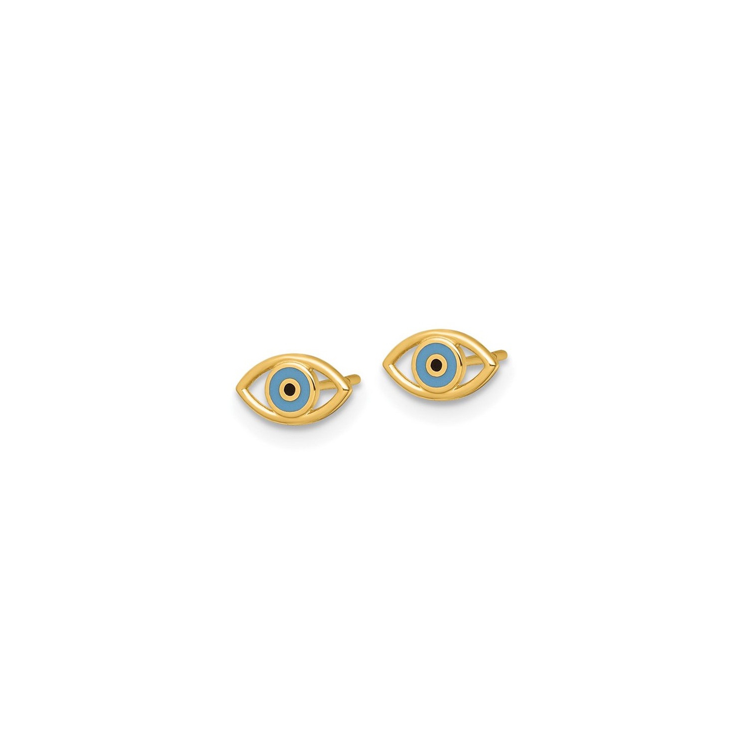 14K Yellow Gold Evil Eye Charm Stud Earrings