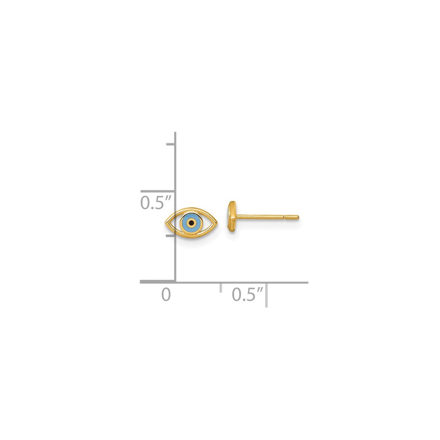 14K Yellow Gold Evil Eye Charm Stud Earrings