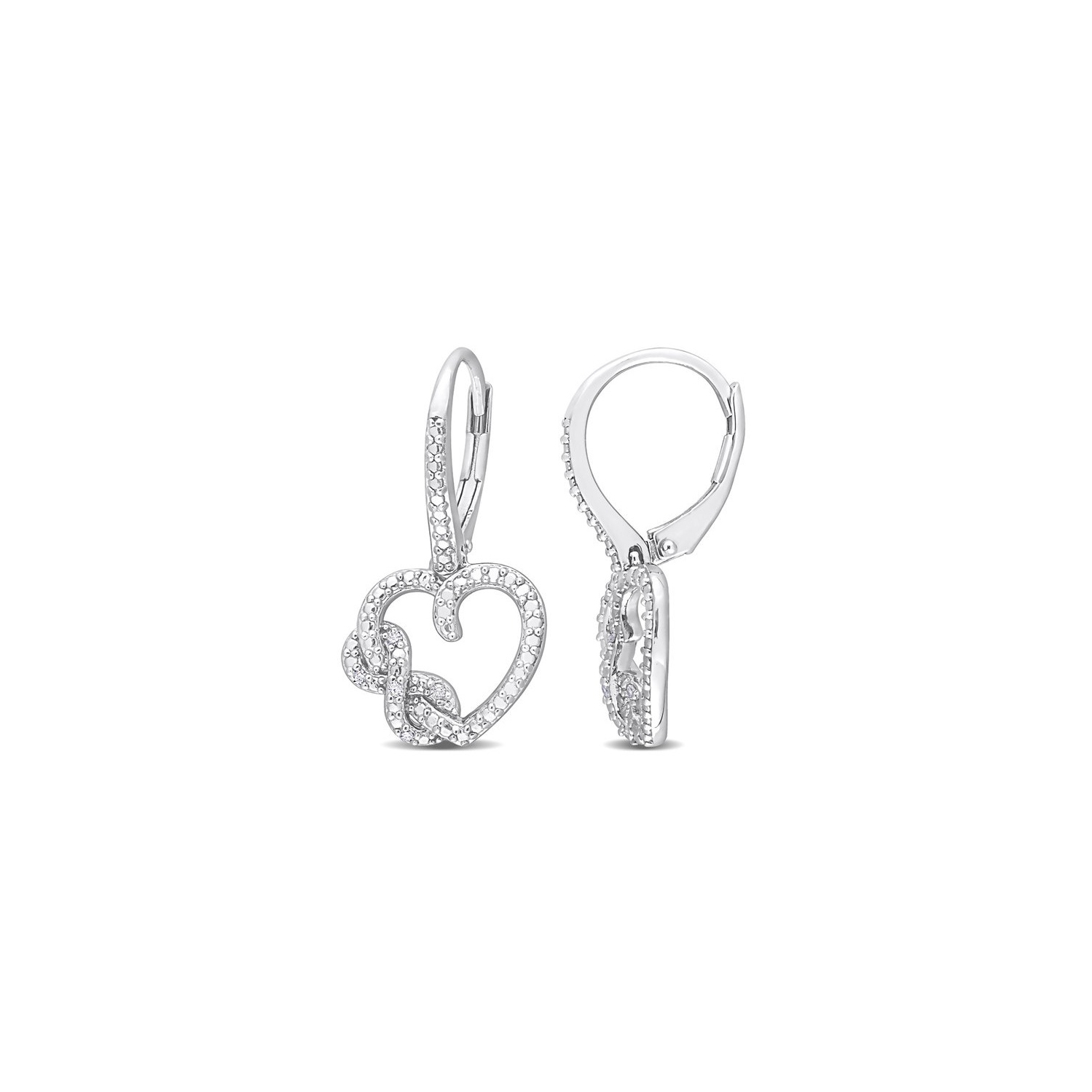 Accent Diamond Infinity Heart Dangle Earrings in Sterling Silver