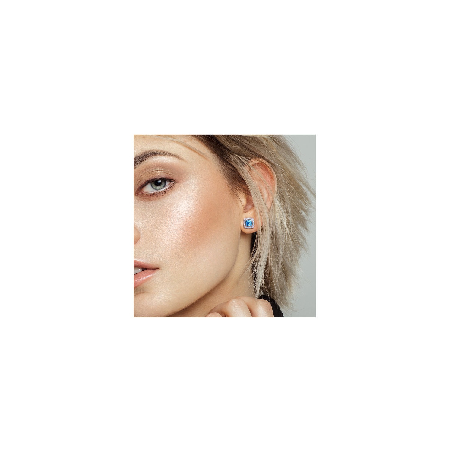 2.20 Carat Blue Topaz Halo Earrings in 10K White Gold