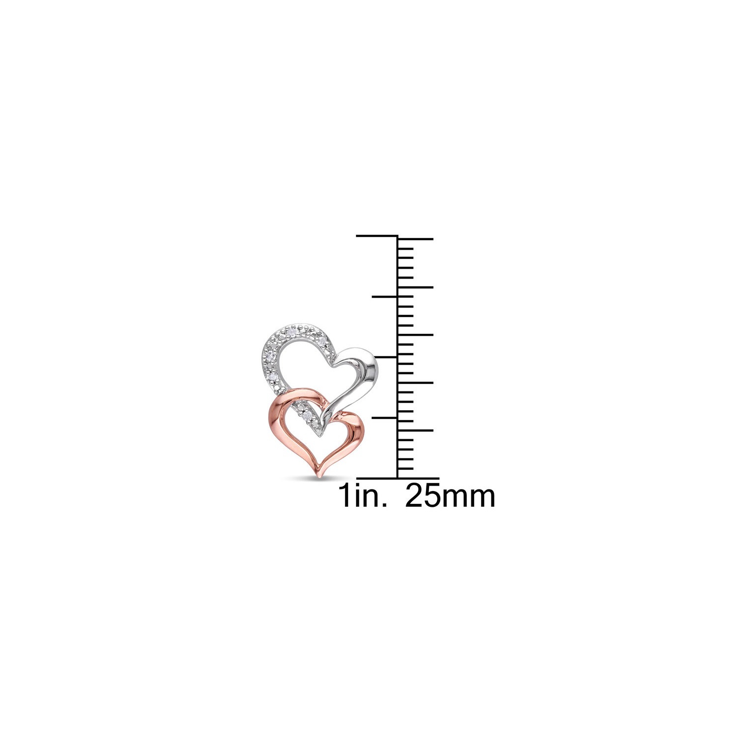 Accent Diamond Double Heart Dangle Earrings in Sterling Silver