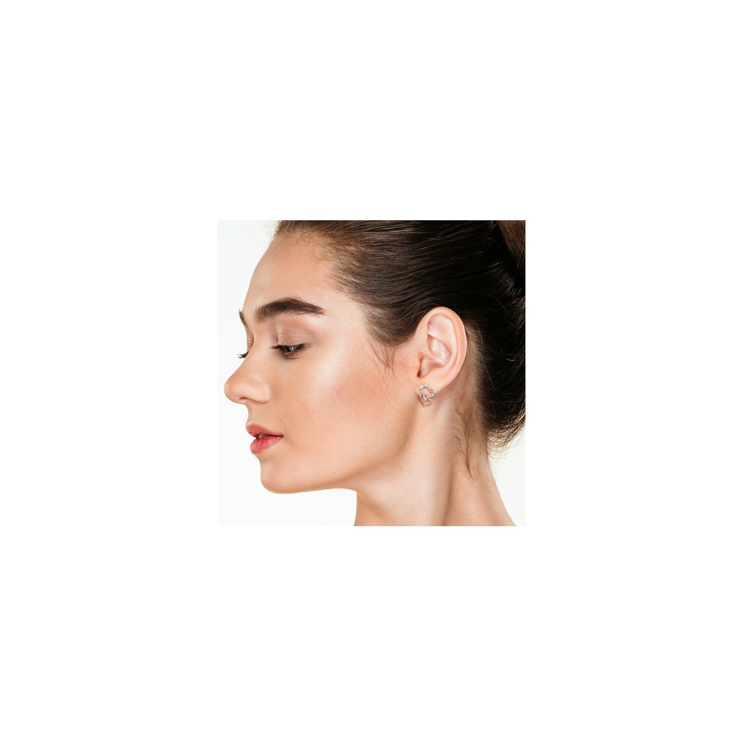 Accent Diamond Double Heart Dangle Earrings in Sterling Silver