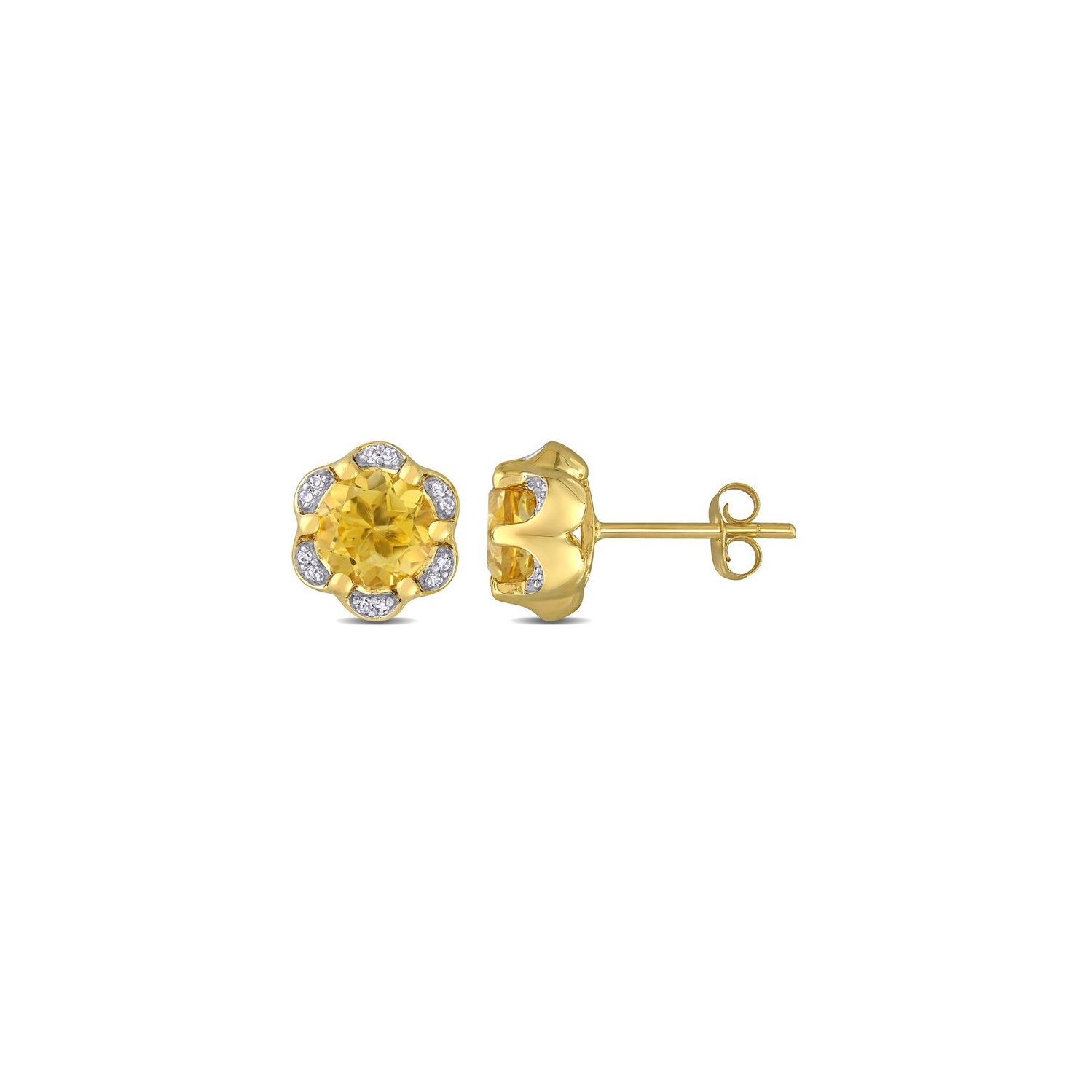 1.52 Carat Citrine Halo Stud Earrings in 14K Yellow Gold