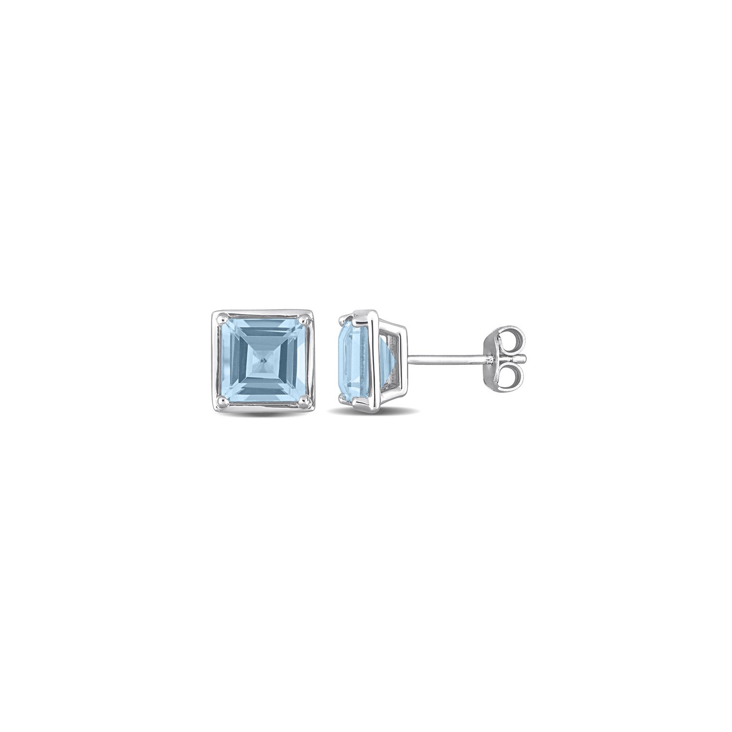 3.60 Carat Blue Topaz Princess-Cut Solitaire Stud Earrings in Sterling Silver