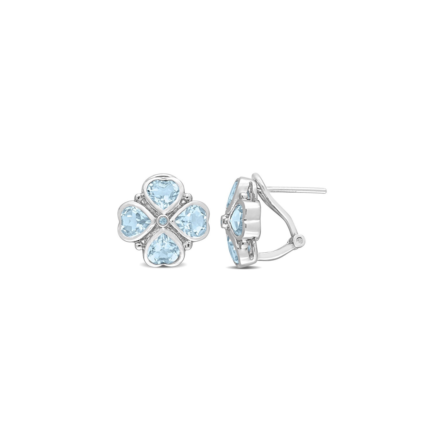 4.40 Carat Blue Topaz Flower Stud Earrings in Sterling Silver