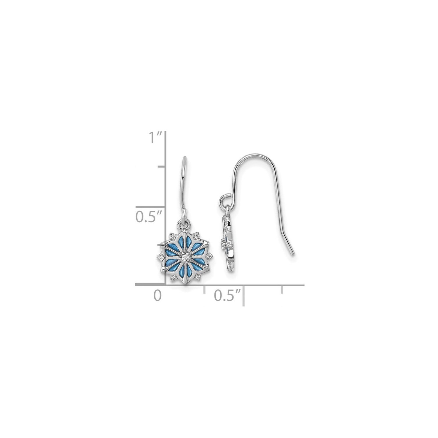 Sterling Silver Winter Snowflake Dangle Drop Earrings with Blue Enamel and Cubic Zirconias