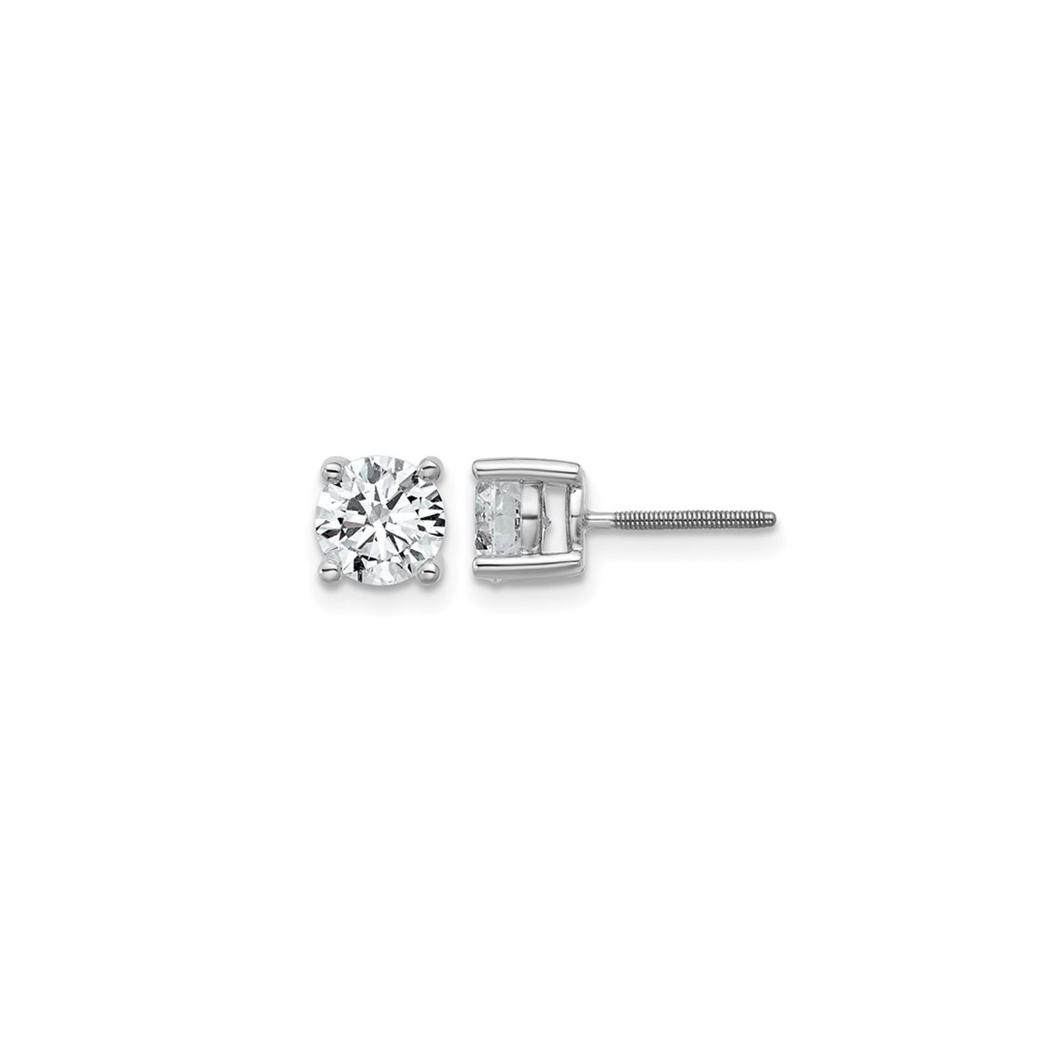1.50 Carat Lab Grown Diamond Solitaire Stud Earrings in 14K Whitw Gold with Screwbacks (CERTIFIED)