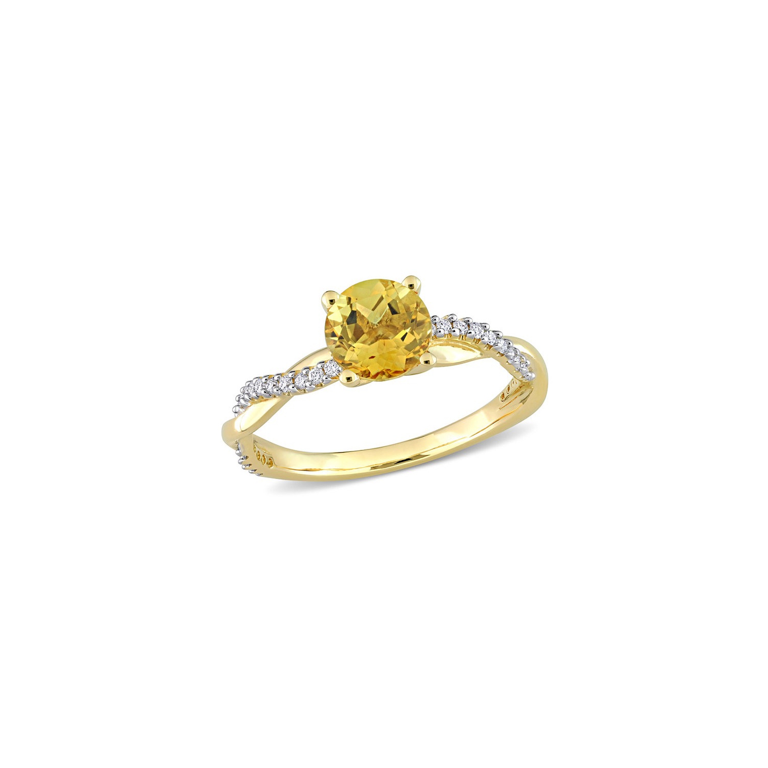 1.00 Carat Citrine CrossOver Ring in 14K Yellow Gold with Diamonds