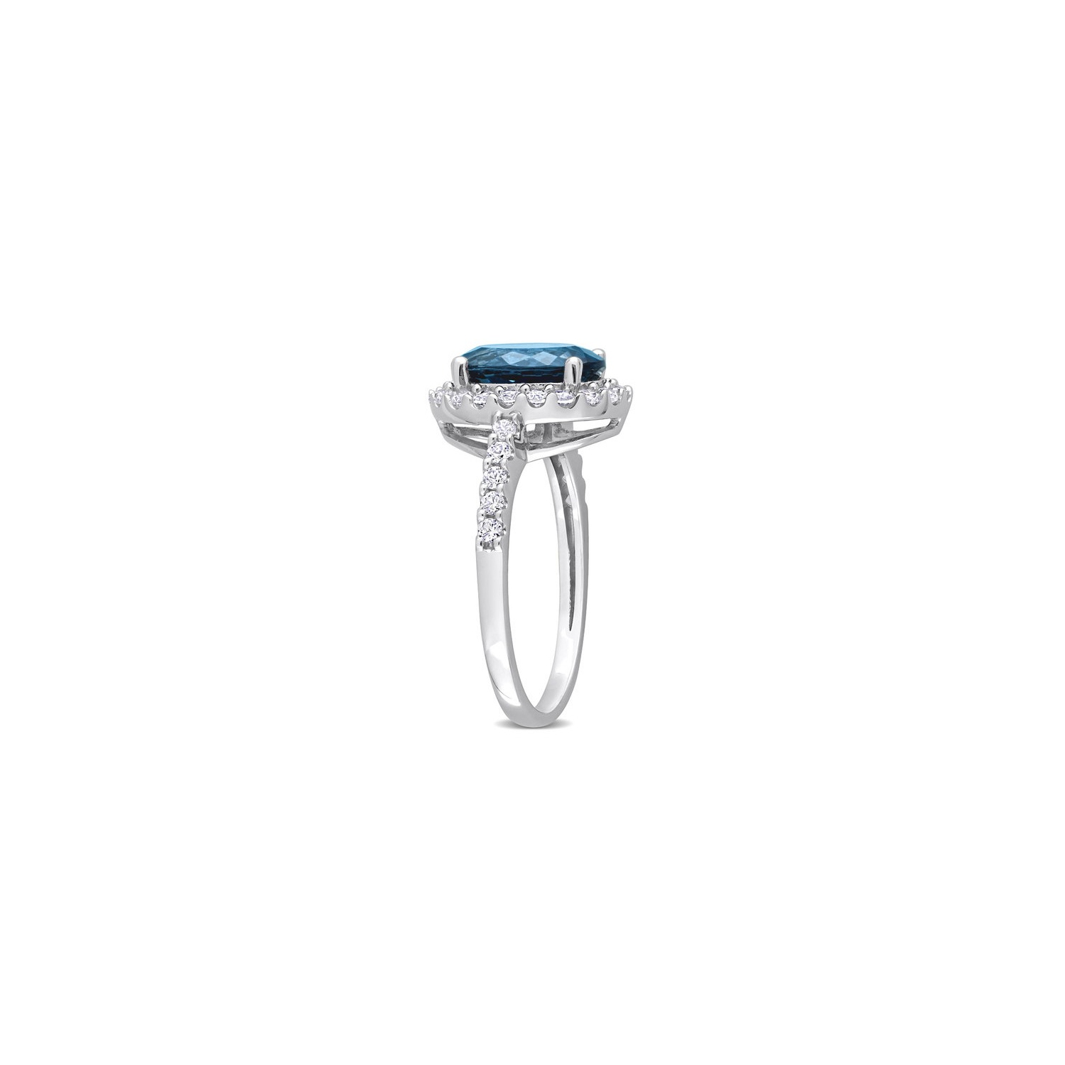 4.20 Carat London Blue Topaz and Lab-Created White Sapphire Halo Ring in 10K White Gold