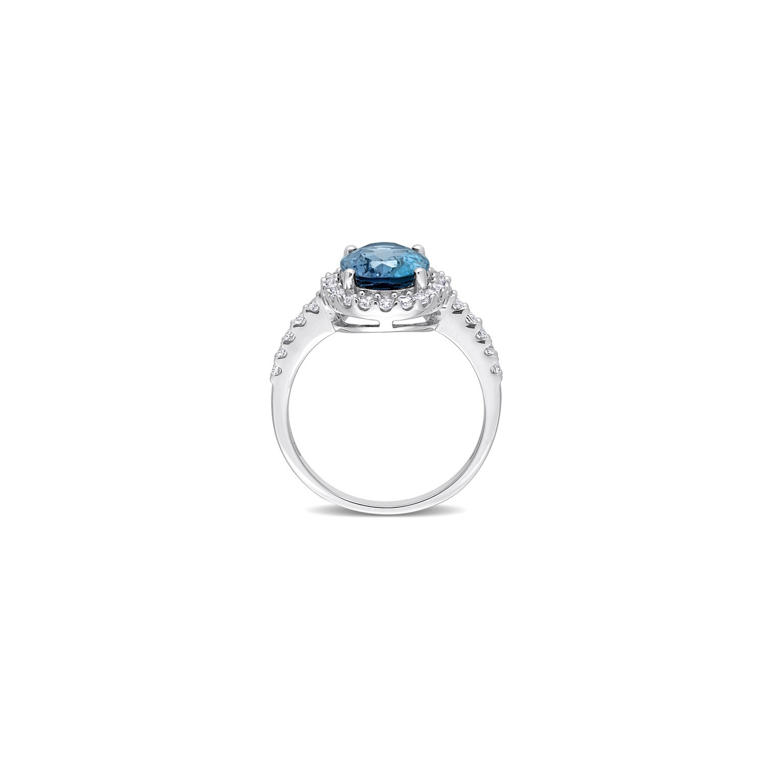 4.20 Carat London Blue Topaz and Lab-Created White Sapphire Halo Ring in 10K White Gold