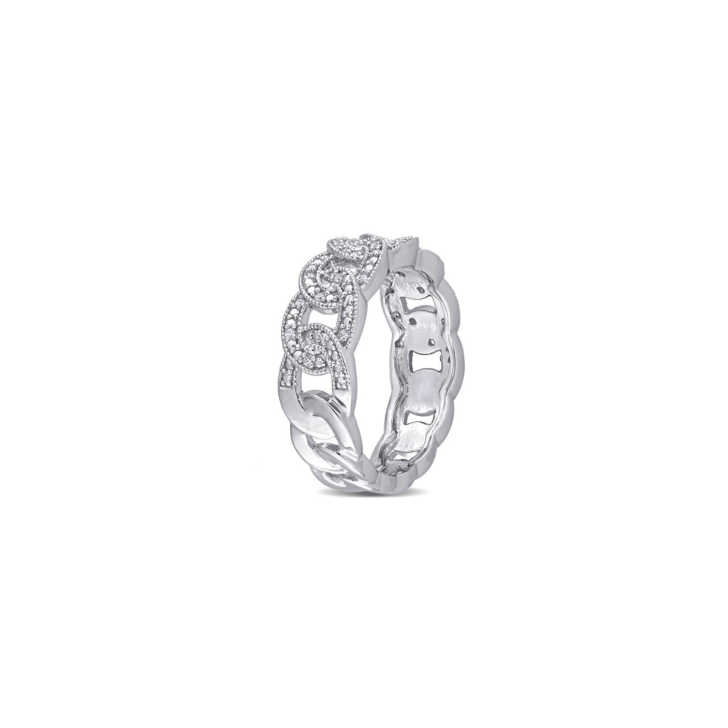 1/10 Carat Diamond Link Ring Band in Sterling Silver
