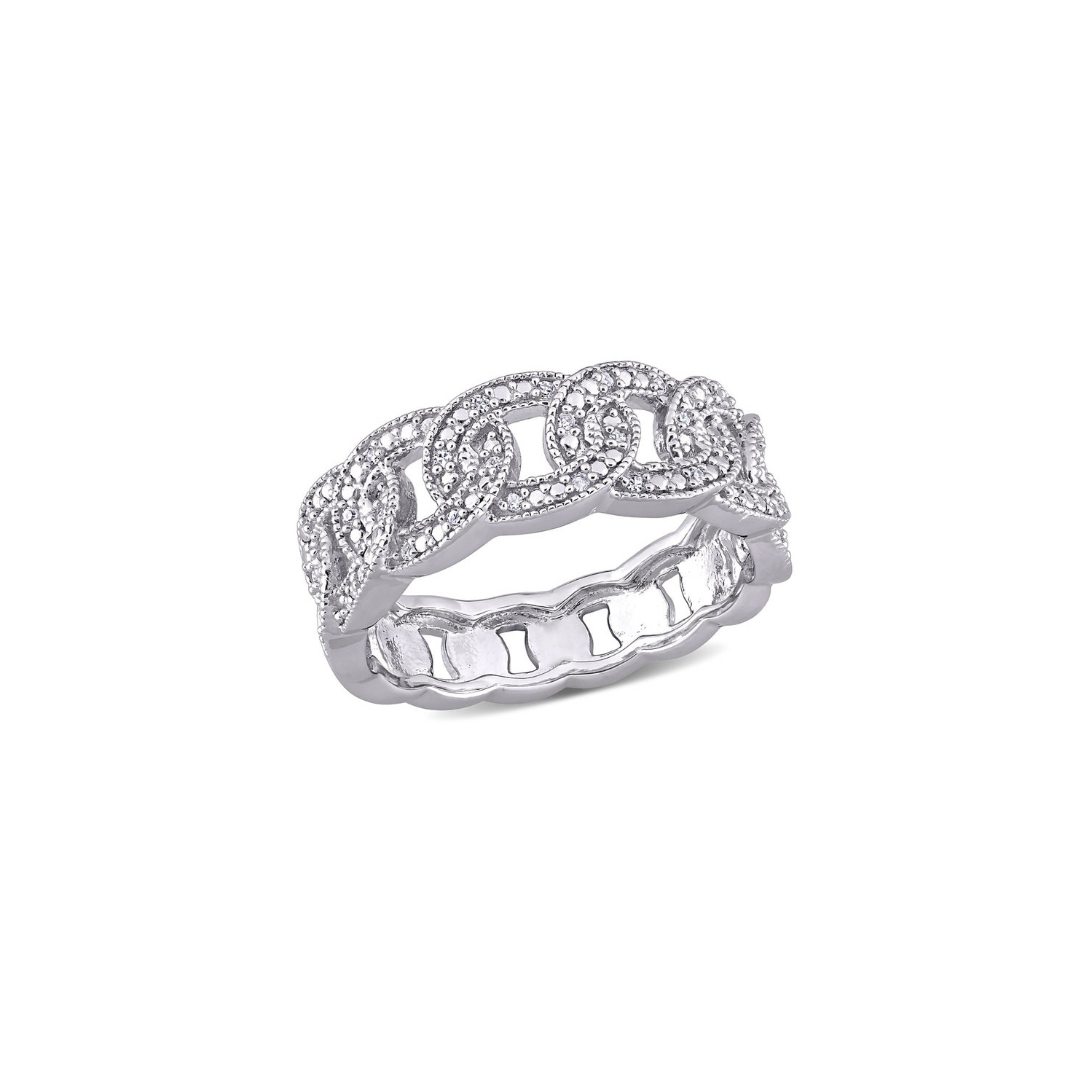 1/10 Carat Diamond Link Ring Band in Sterling Silver