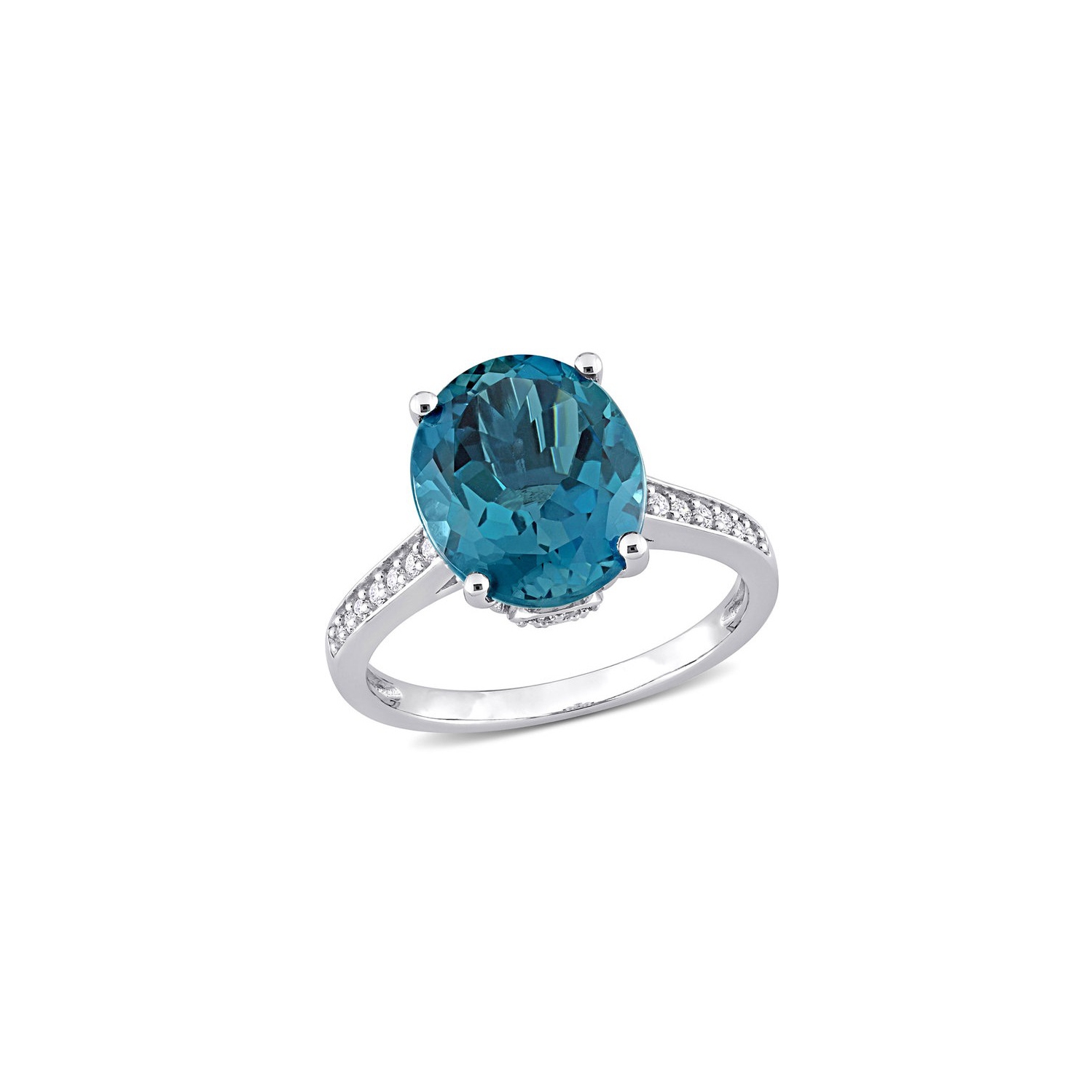 5.07 Carat London Blue Topaz Ring in 14K White Gold with Diamonds