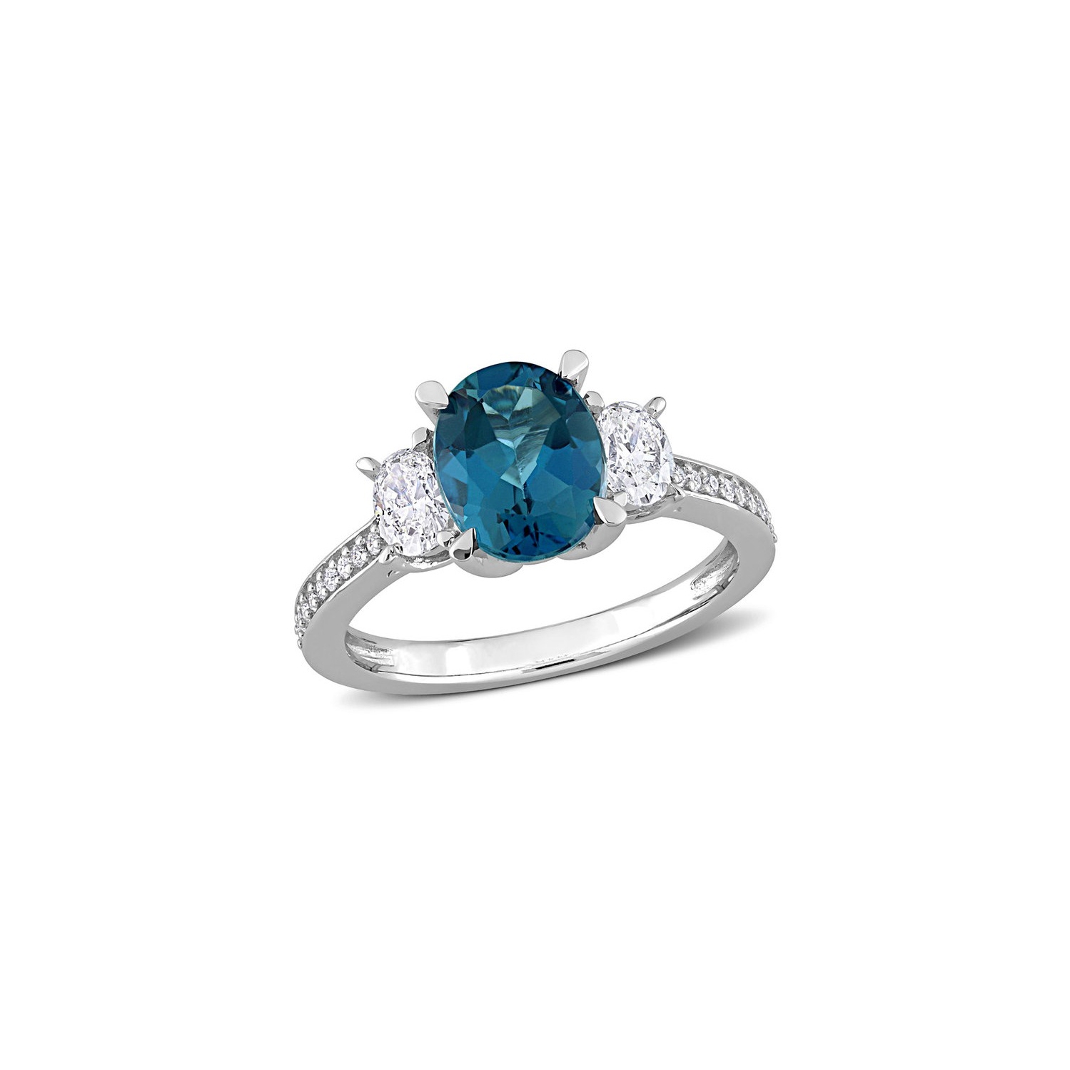 2.50 Carat London Blue Topaz Ring in 14K White Gold with Diamonds