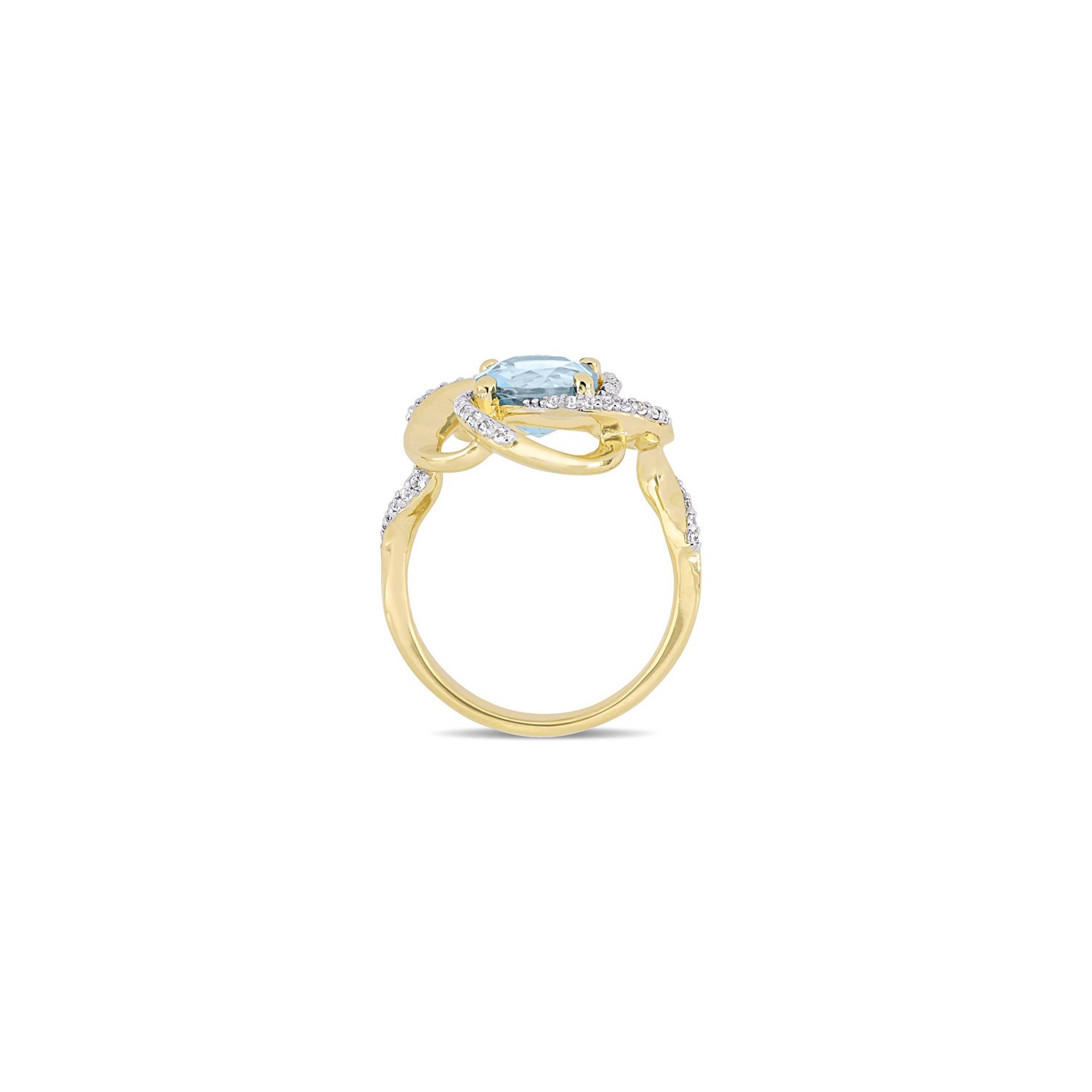 2.57 Carat Blue and White Topaz Swirl Ring in Yellow Plated Sterling Silver