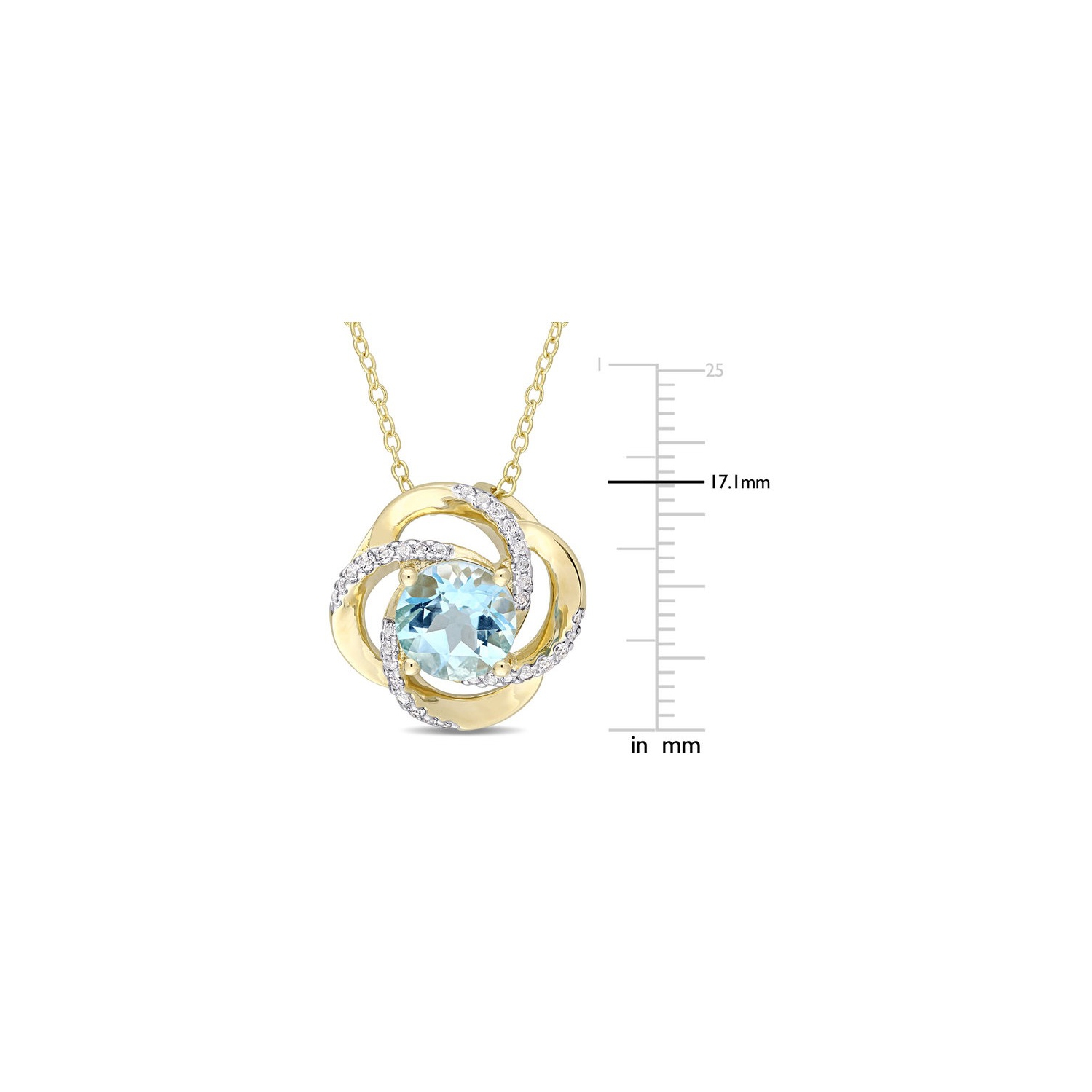 2.35 Carat Blue Topaz Halo Swirl Pendant Necklace in Yellow Sterling Silver With Chain