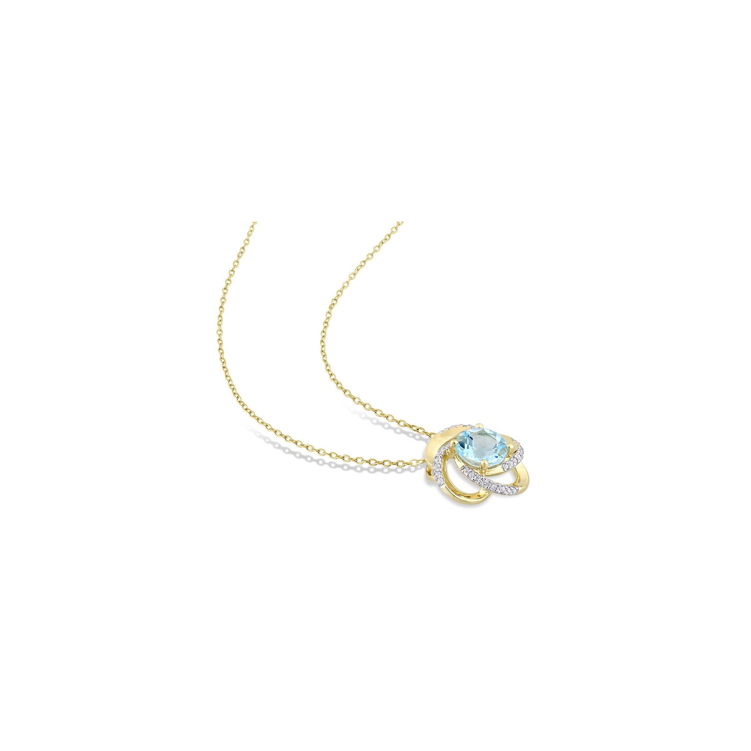 2.35 Carat Blue Topaz Halo Swirl Pendant Necklace in Yellow Sterling Silver With Chain