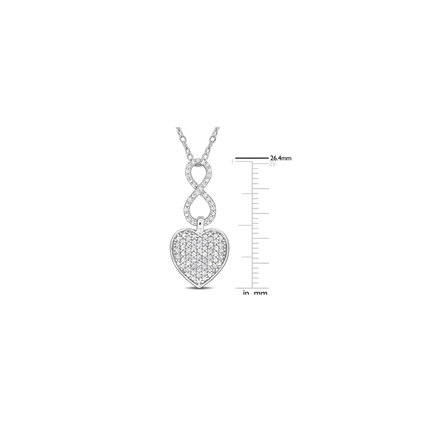 1/4 Carat Diamond Infinity Heart Pendant Necklace in Sterling Silver with Chain