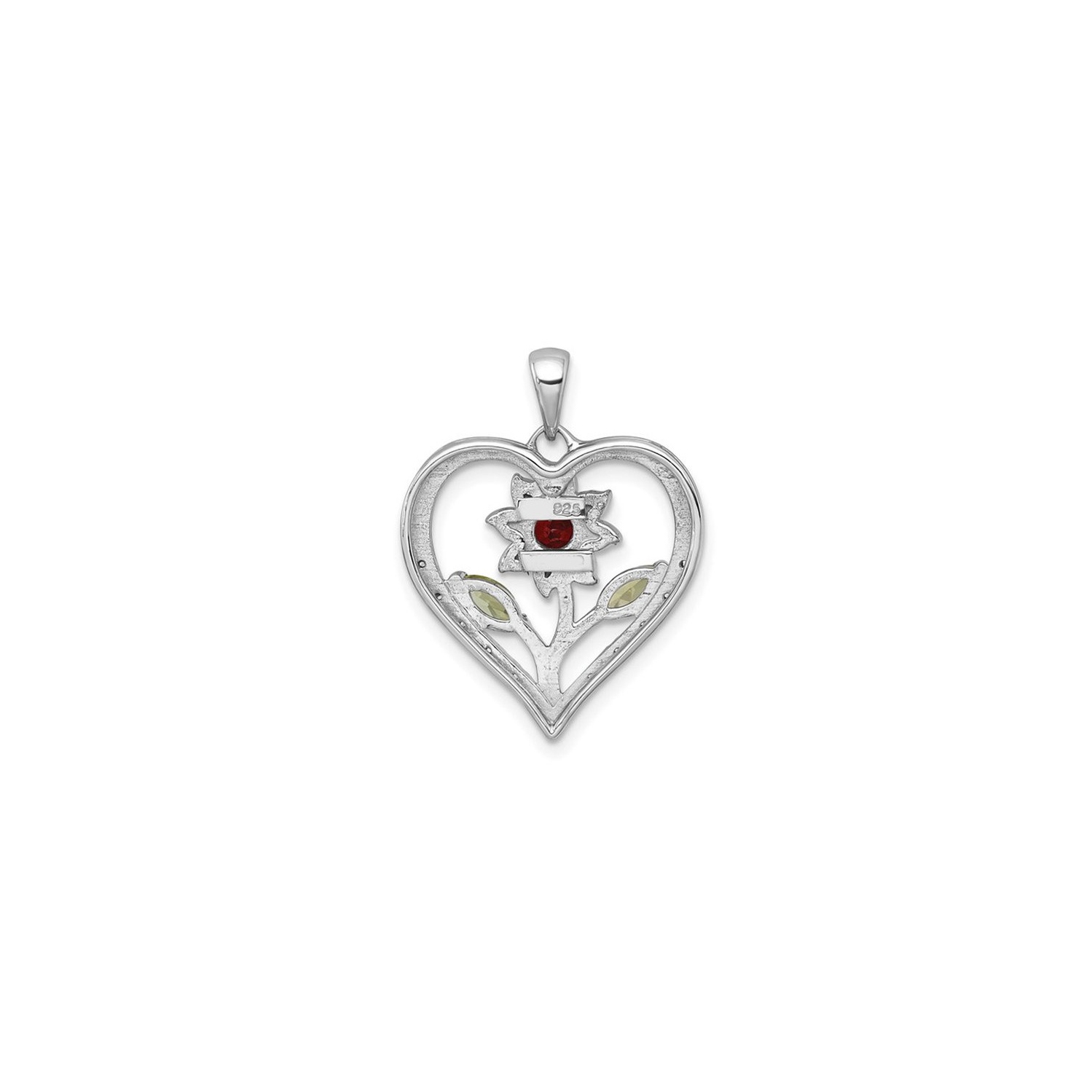 3/4 Carat Garnet, Peridot and White Topaz Flower Heart Pendant Necklace in Sterling Silver with Chain