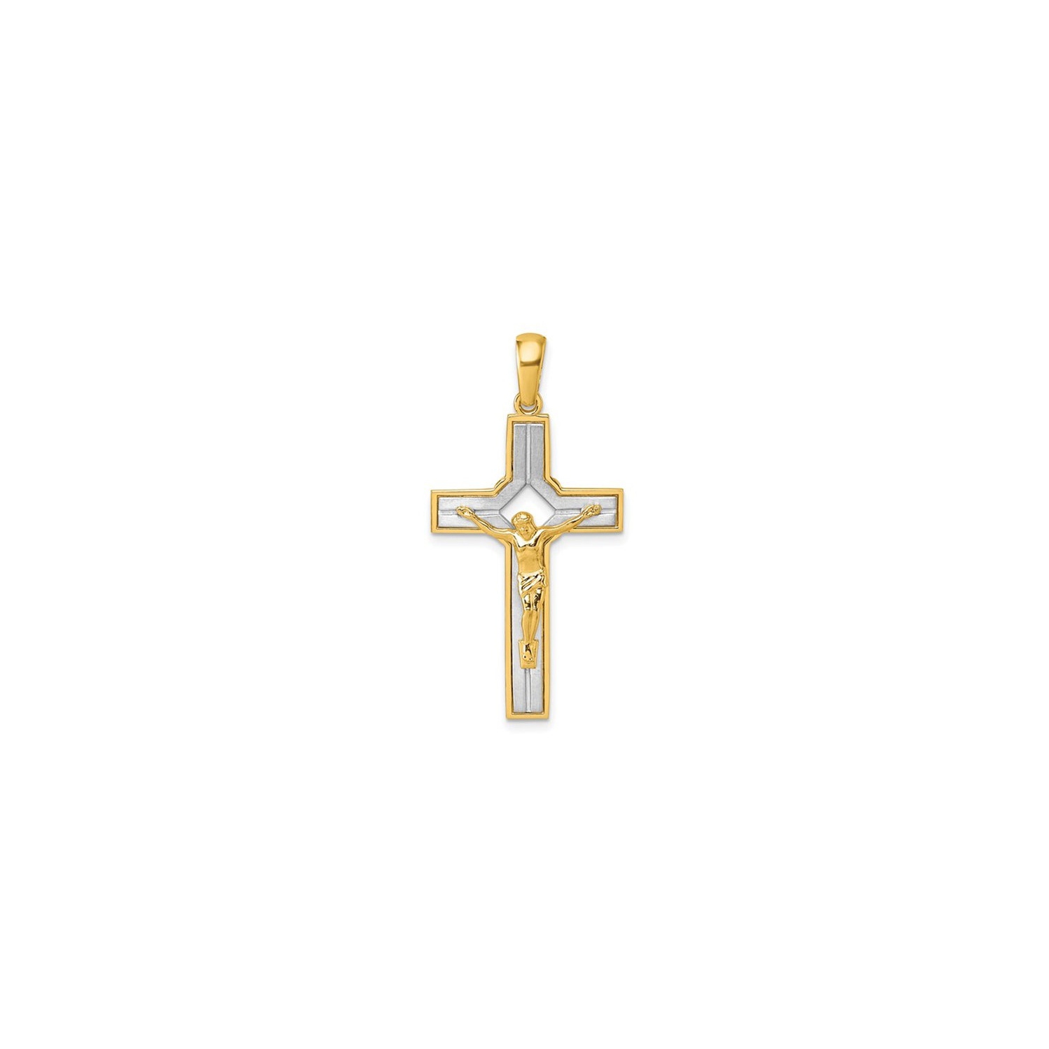 14K Yellow Gold Polished and Satin Cross Crucifix and Pendant