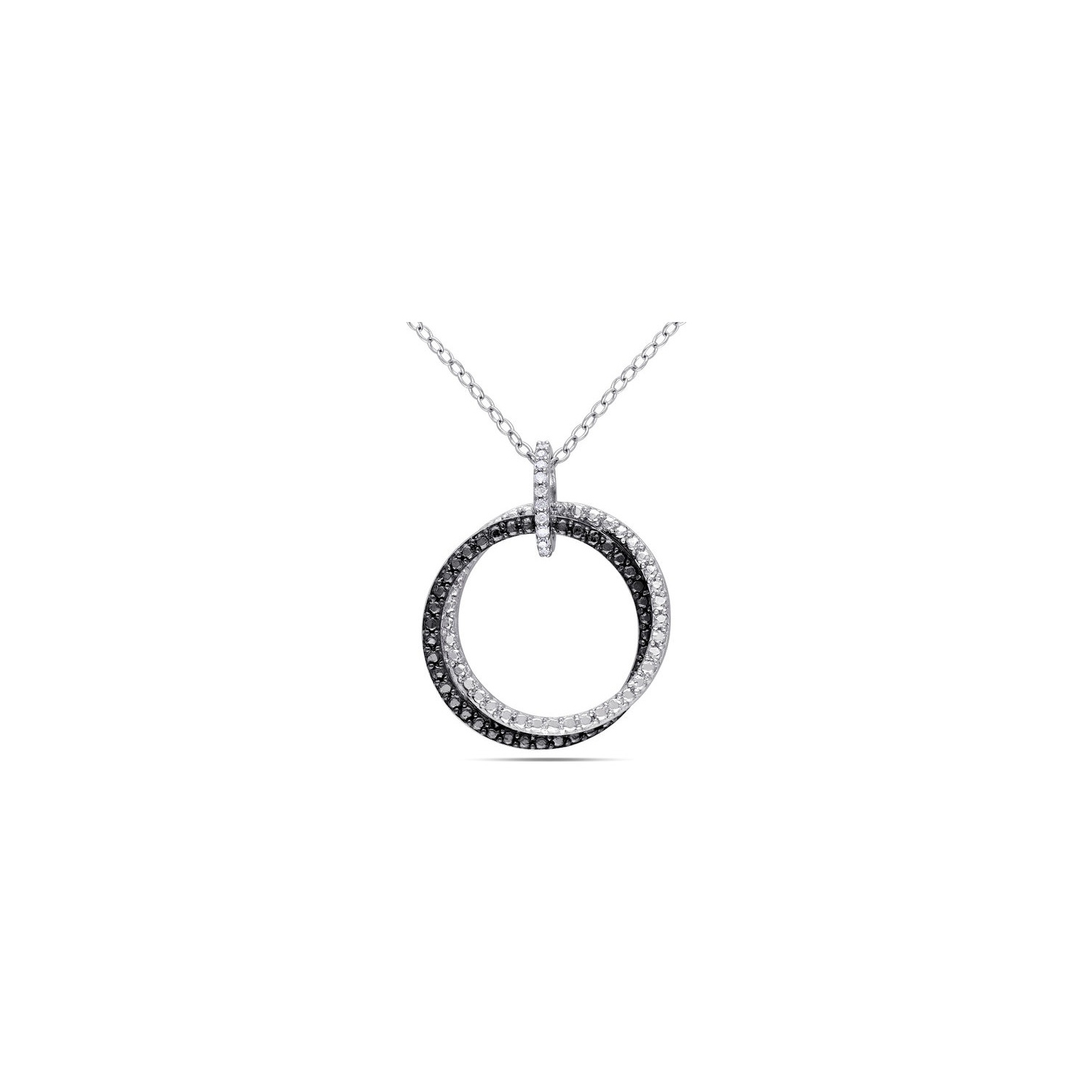 Accent Diamond Circle Pendant Necklace in Sterling Silver with Chain