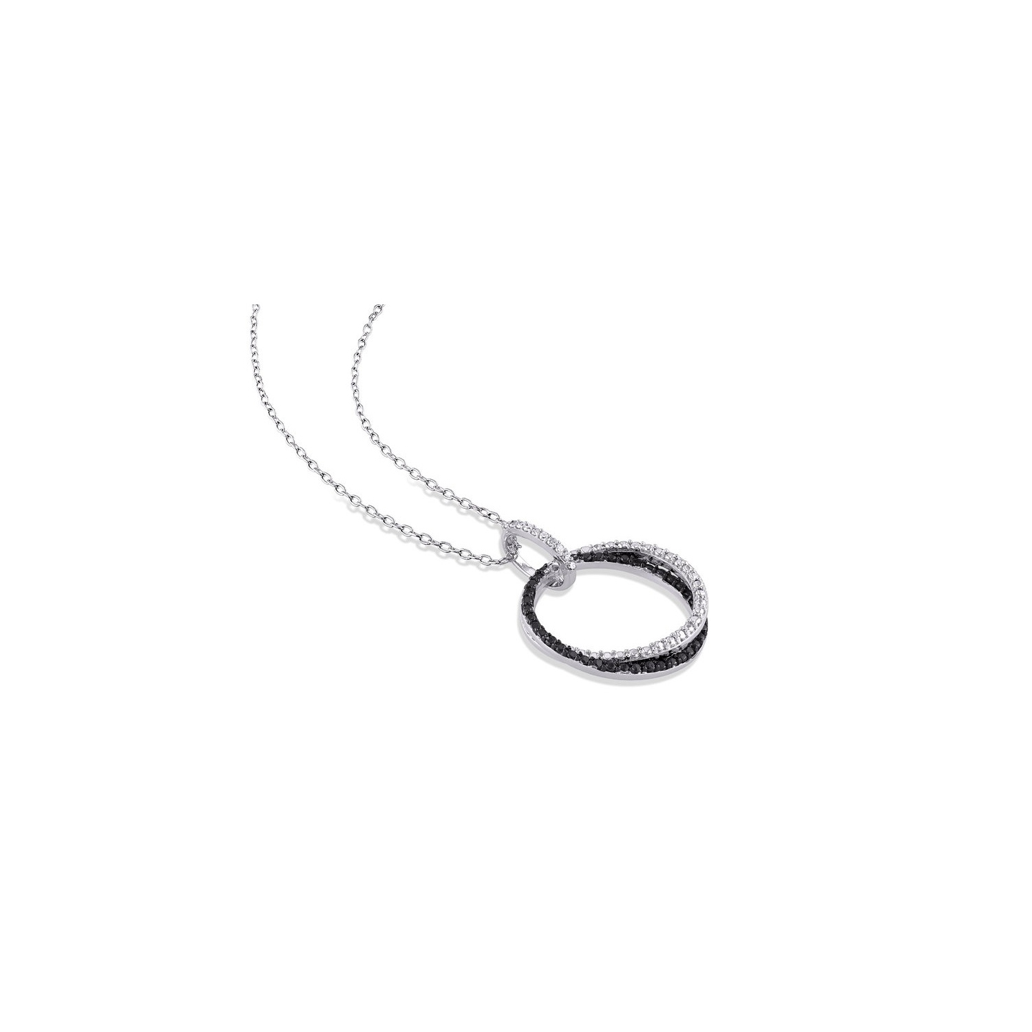 Accent Diamond Circle Pendant Necklace in Sterling Silver with Chain