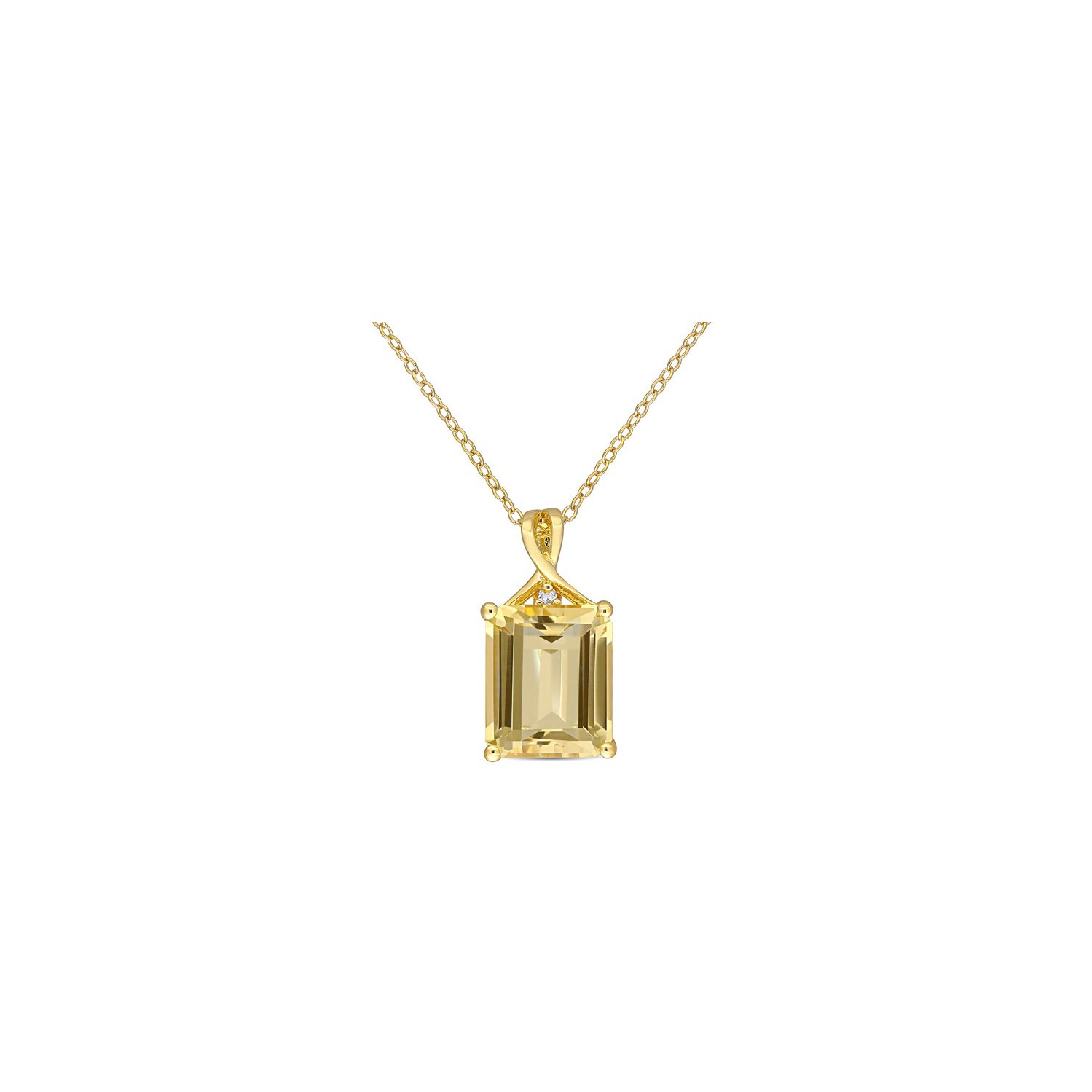6.55 Carat Emerald-Cut Citrine Pendant Necklace in Sterling Silver with Chain