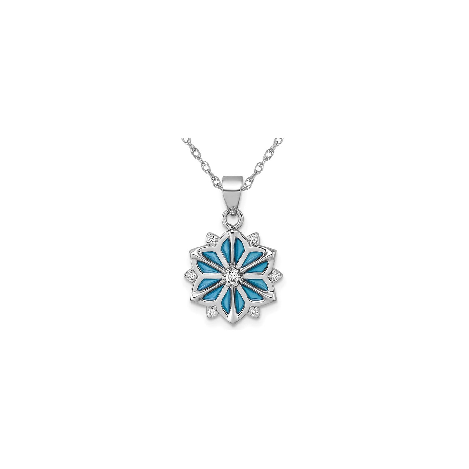 Sterling Silver Blue Enamel Snowflake Pendant Necklace with Chain