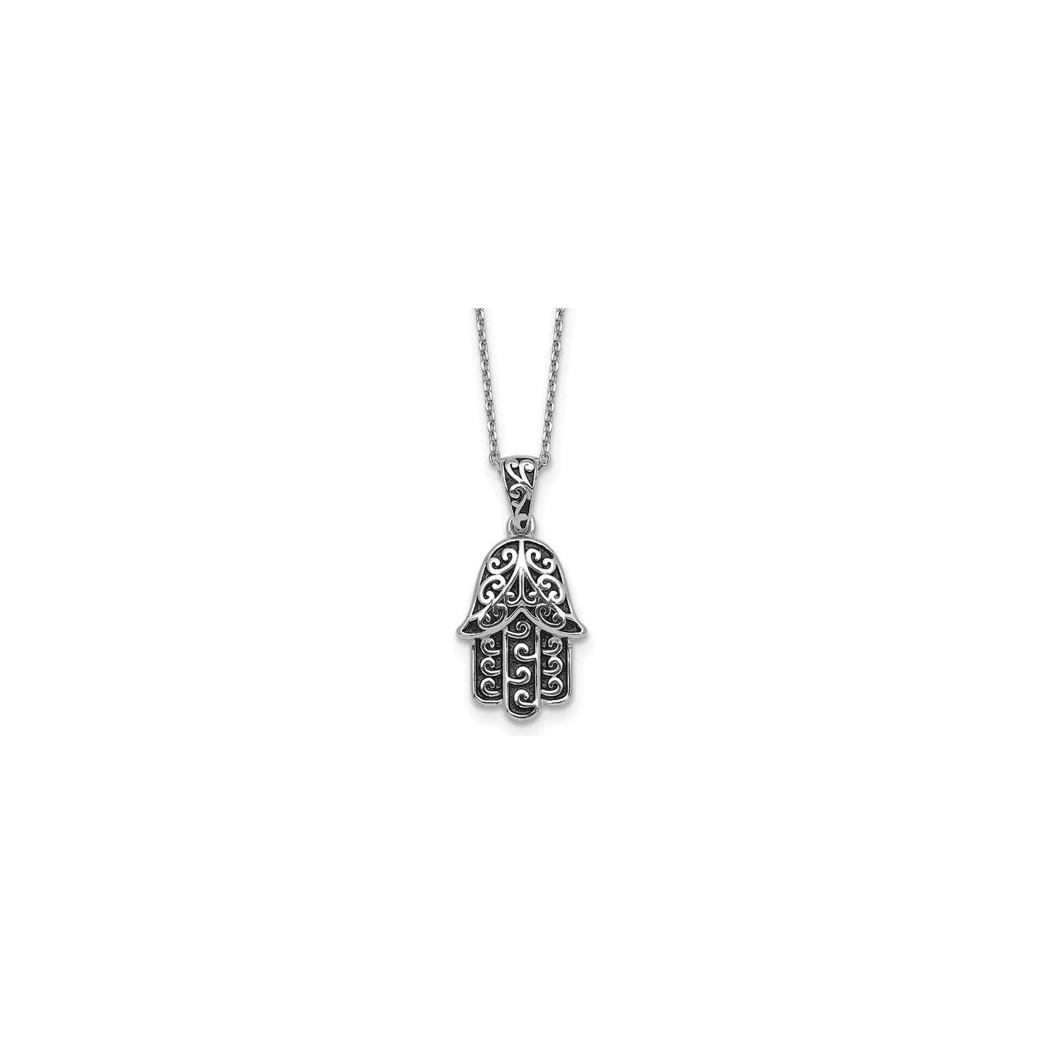 Sterling Silver Filigree Hamsa Pendant Necklace with Chain