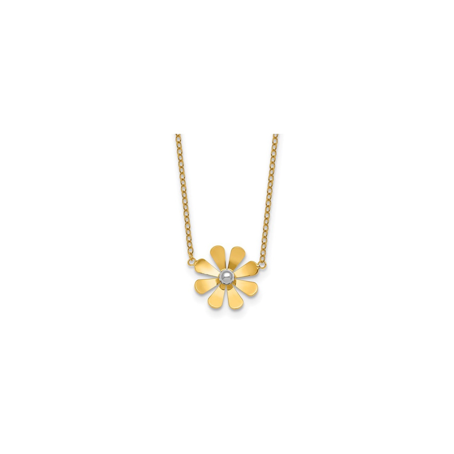 14K Yellow and White Gold Flower Pendant Necklace Charm with Chain